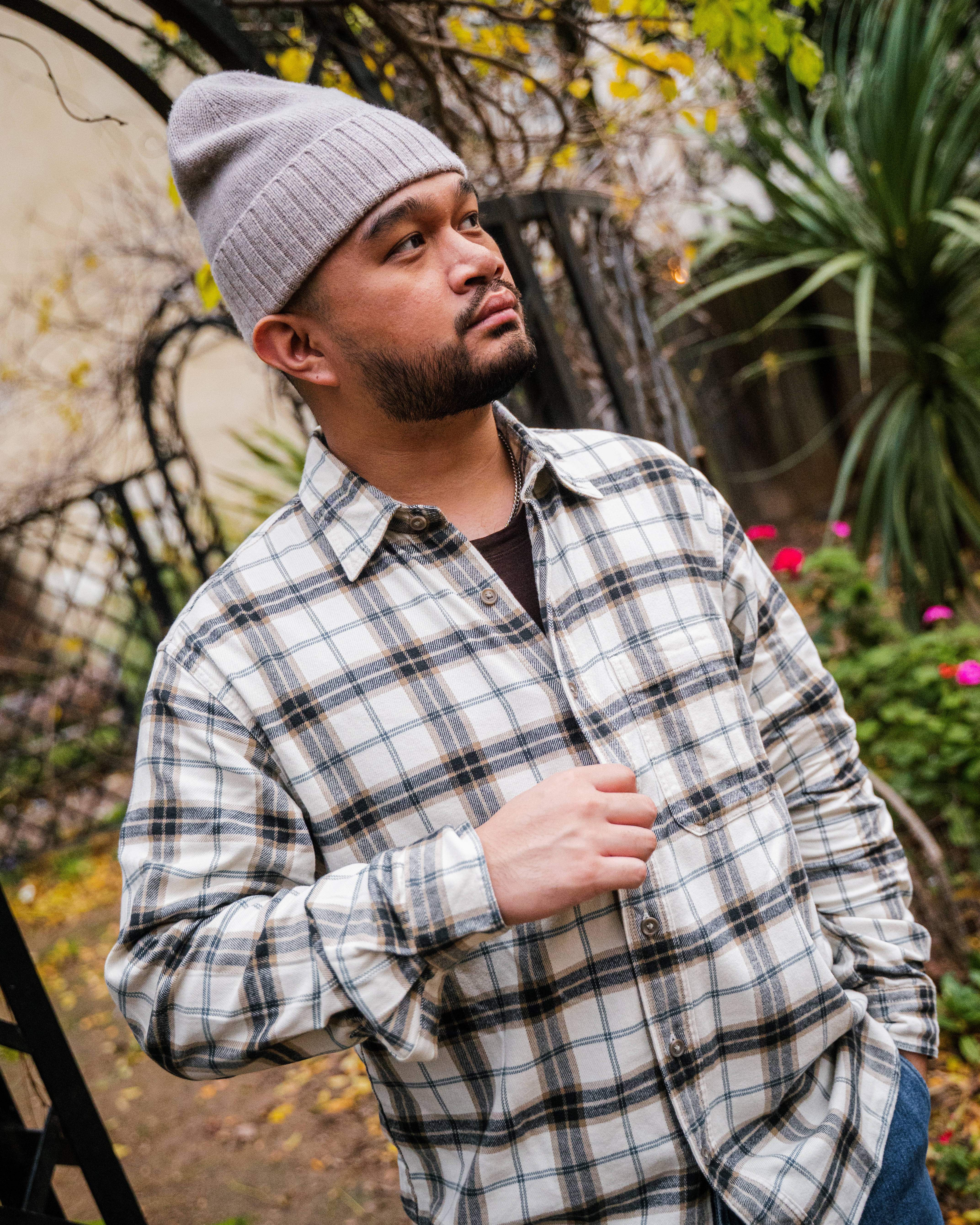 Flannel Shirt (Check, Regular Collar) Natural