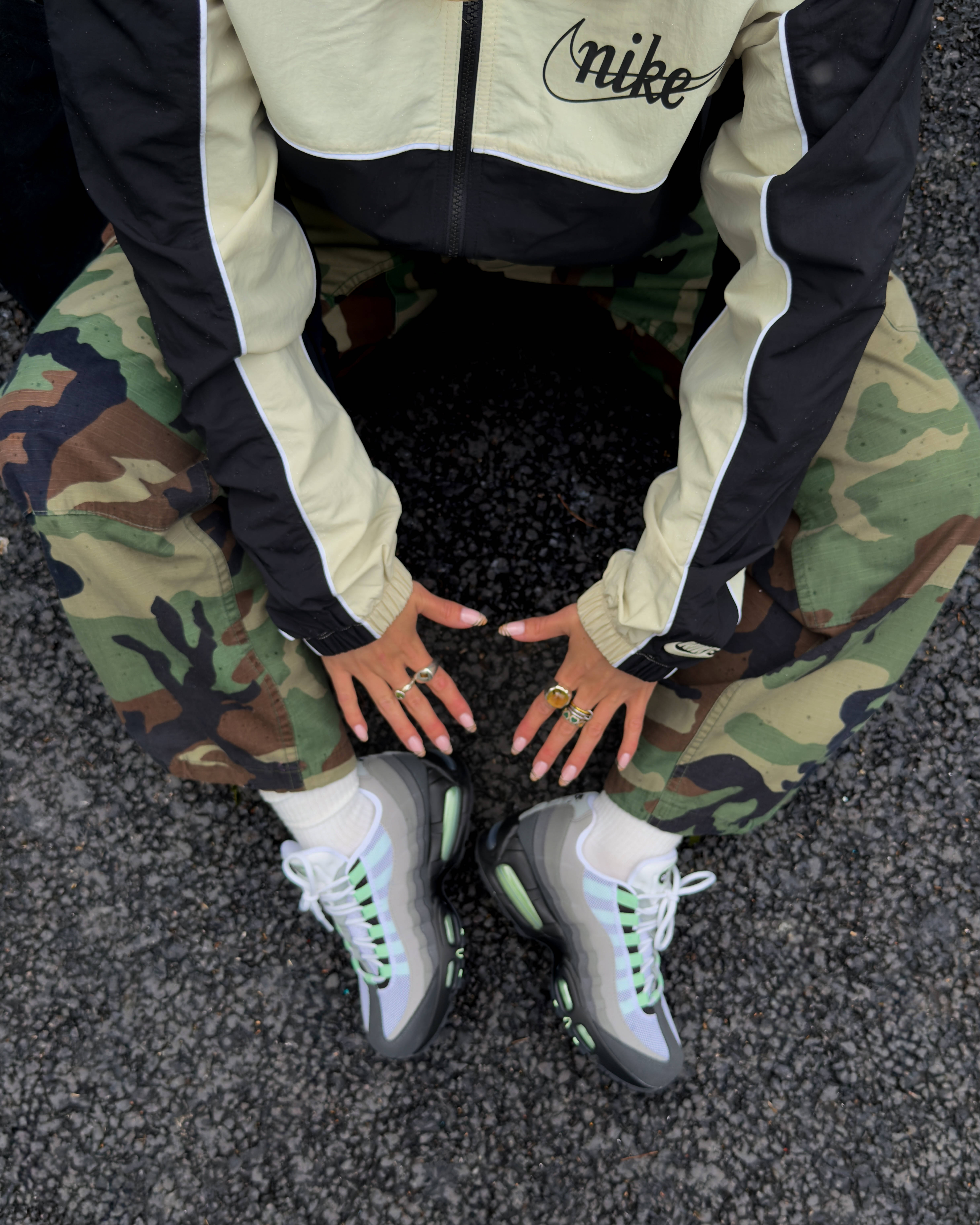 fresh mint air max 95 top down styling shot editorial