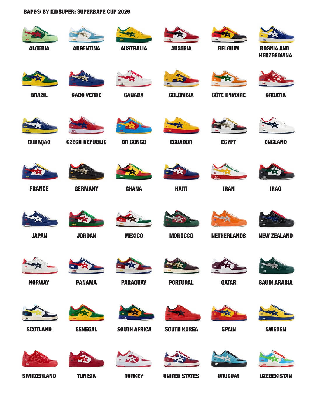 final 48 kidsuper x bape world cup designs