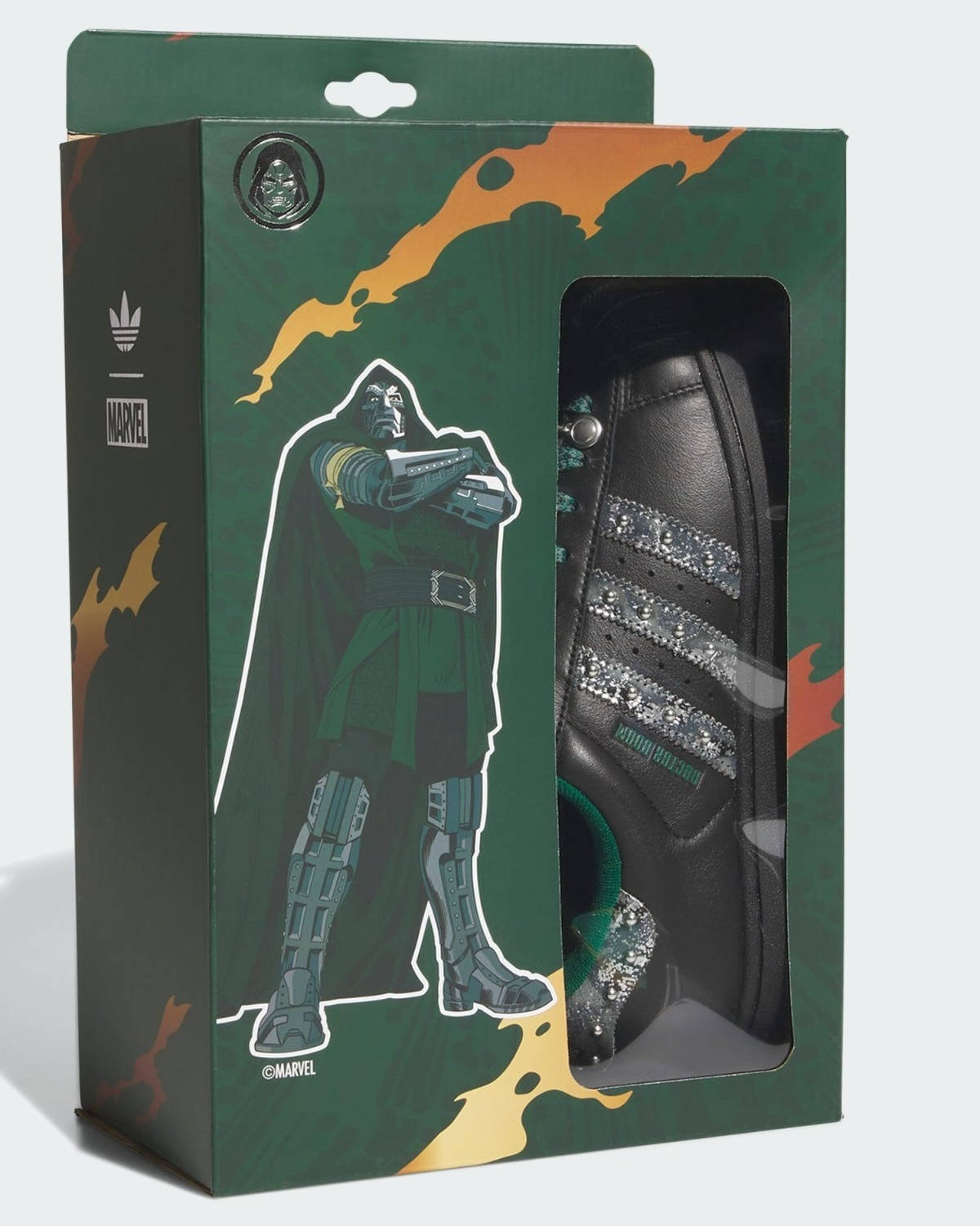 Dr Doom Marvel x adidas Superstar in box
