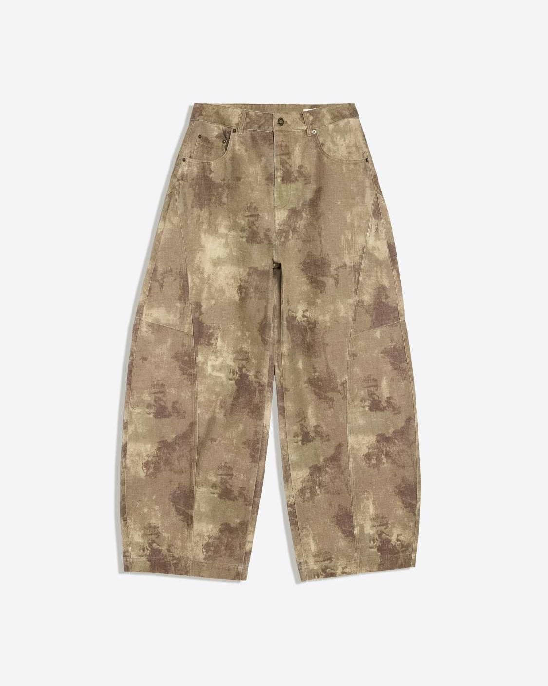 Bershka Printed barrel trousers in brown