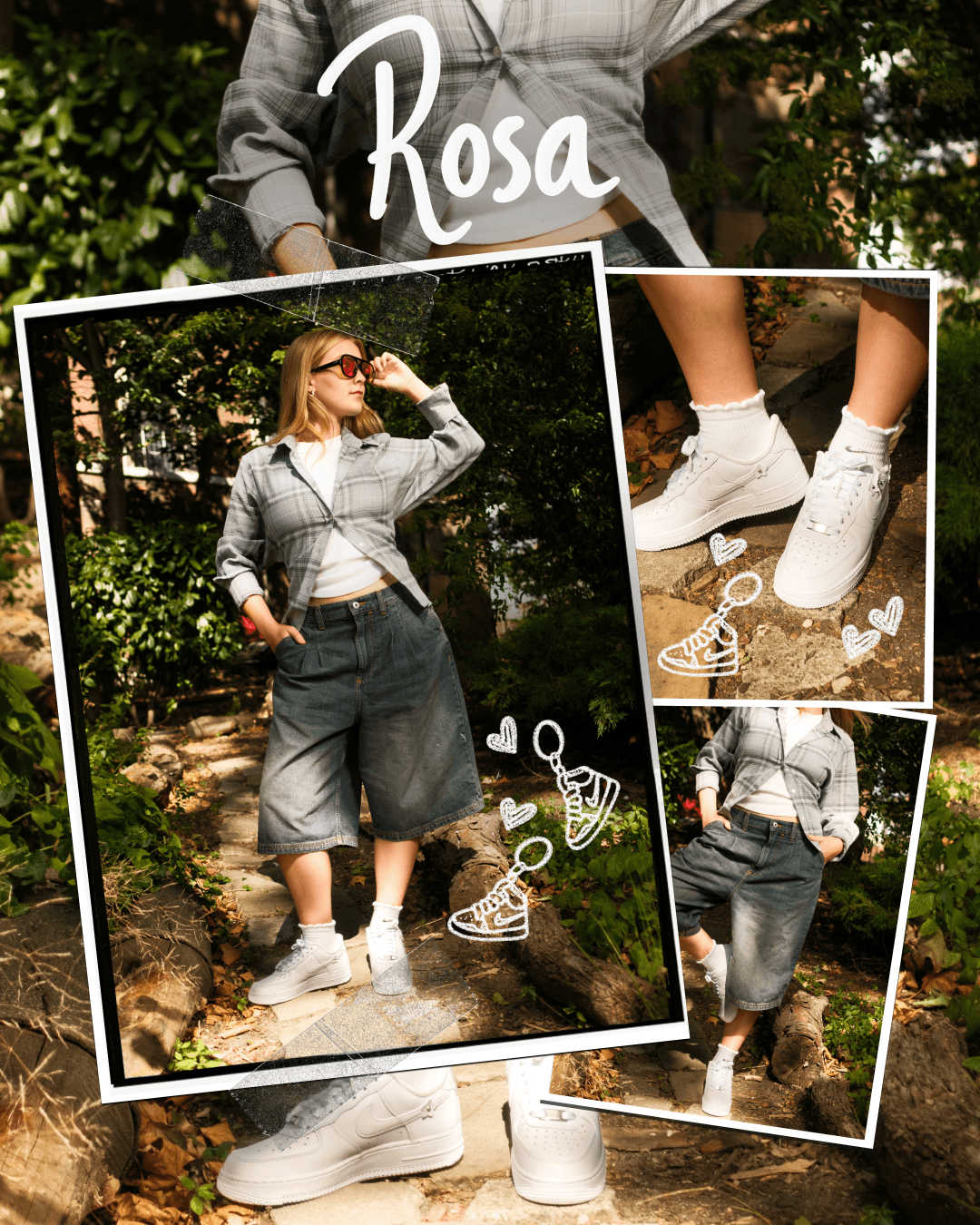 gen z cool girl styling air force 1 denim skirt and shirt combination editorial fashion