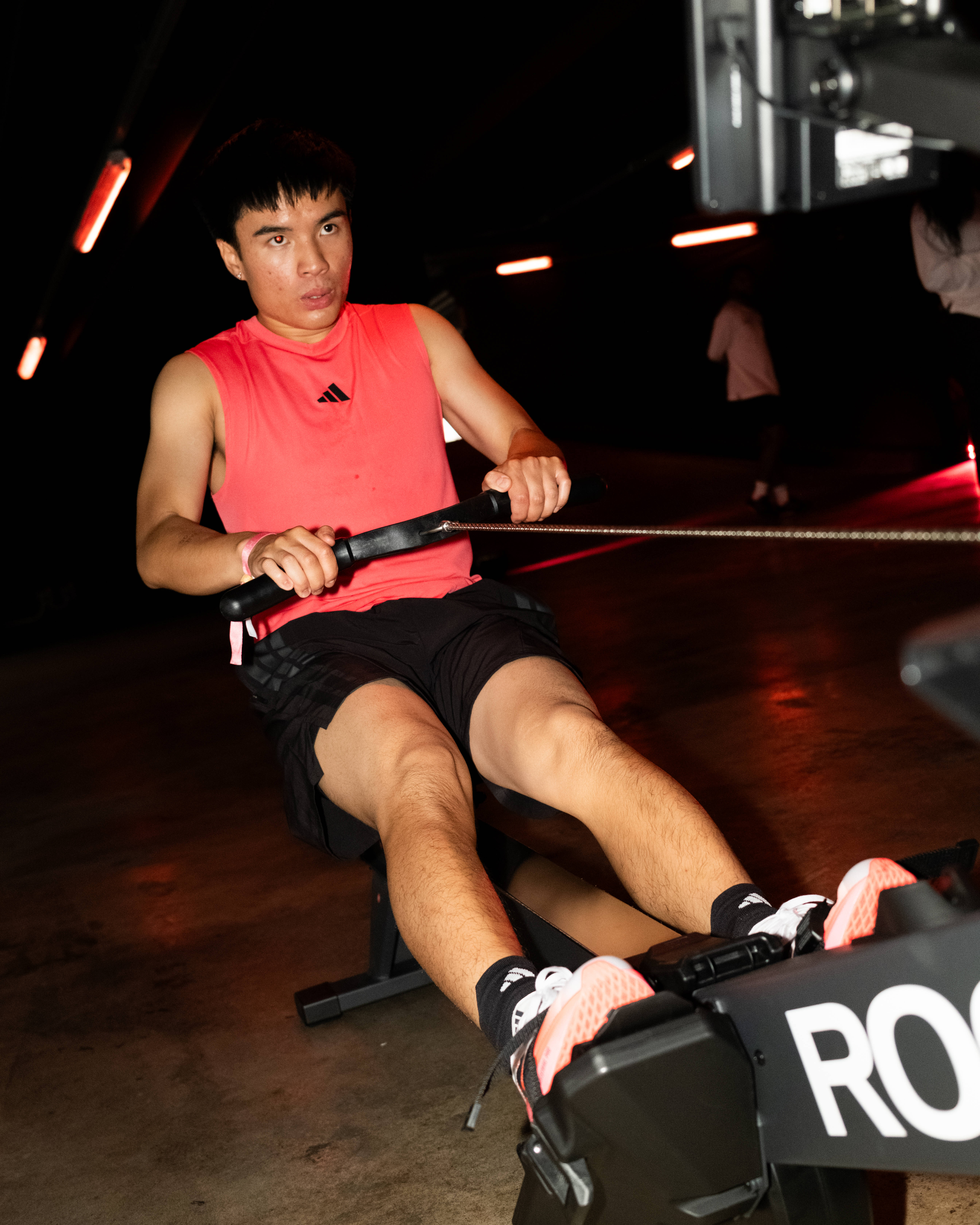 jeremiah male model rowing machine in adidas adizero dropset pro