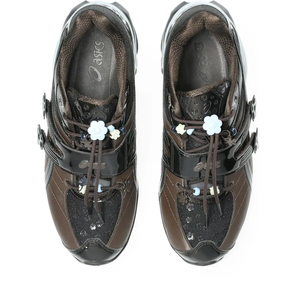 Cecilie Bahnsen x ASICS Gel-Kinetic FR Black Coffee lateral view showing brown leather and black patent overlay