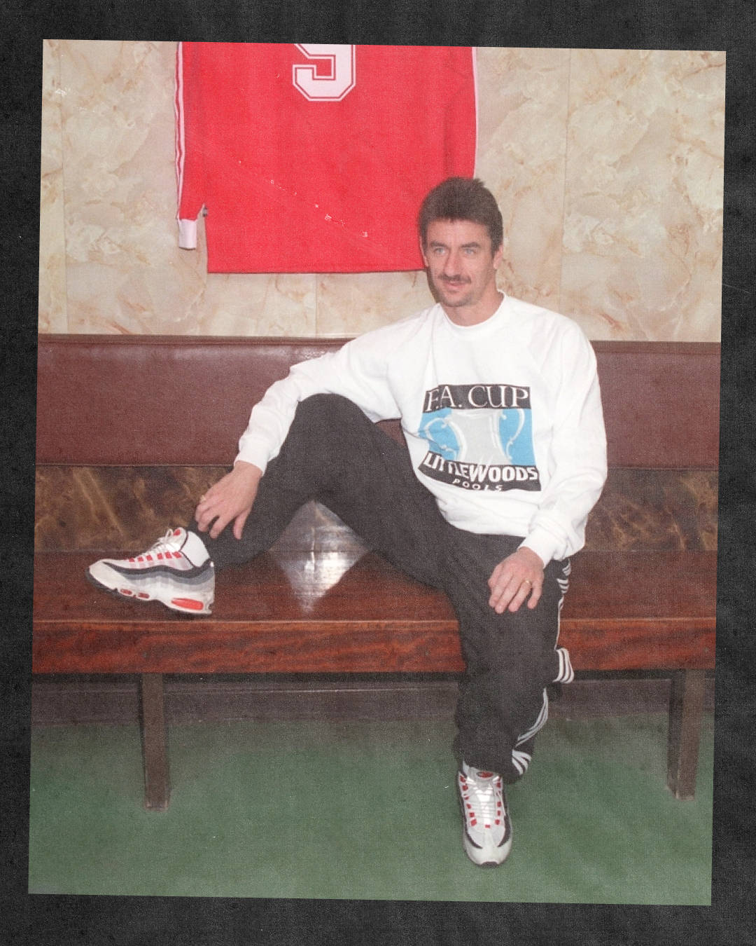 Ian Rush Liverpool fc football legend in the comet red air max 95s in locker room