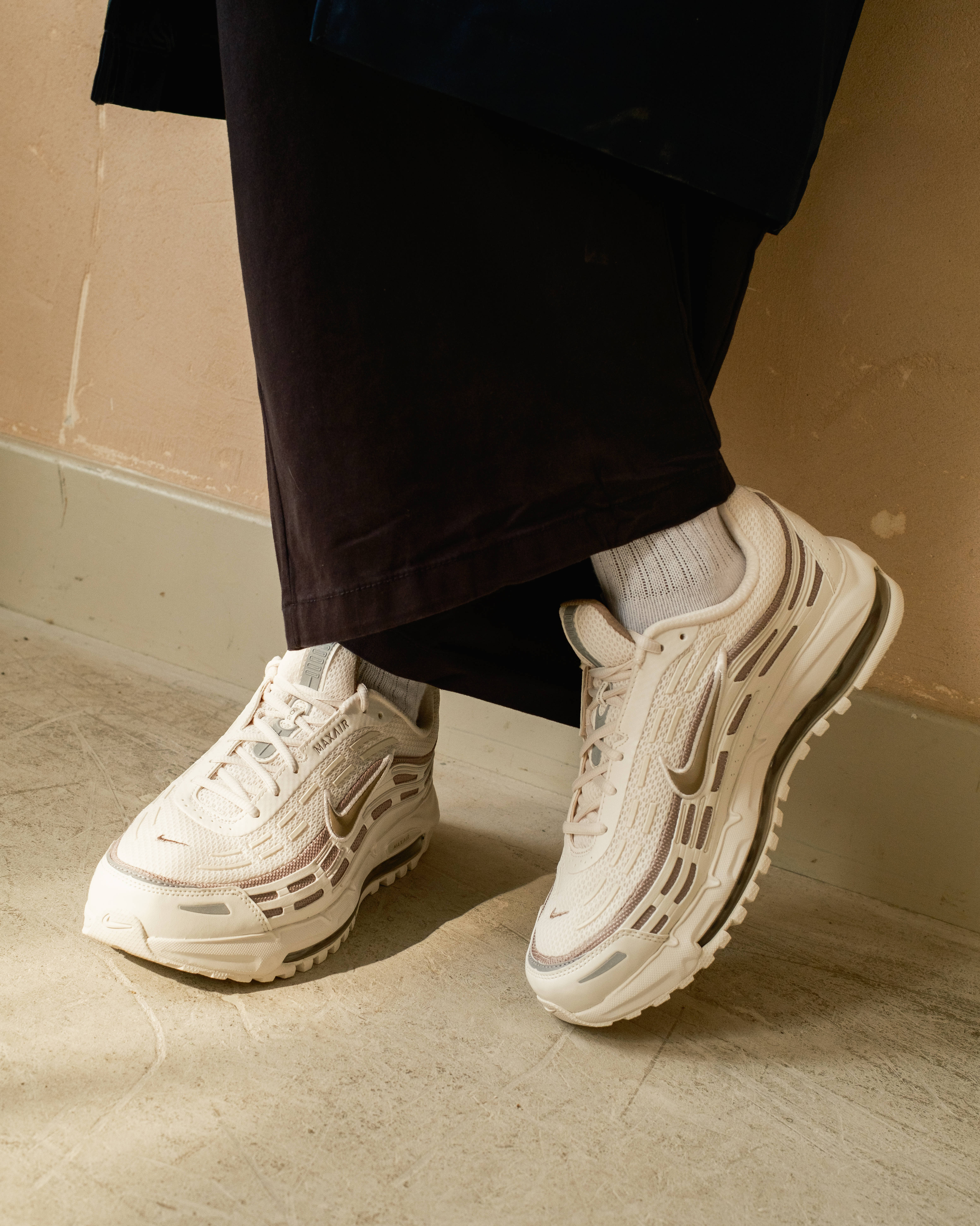 Nike air max tl 2.5 up close shot cross legged pose streetwear editorial