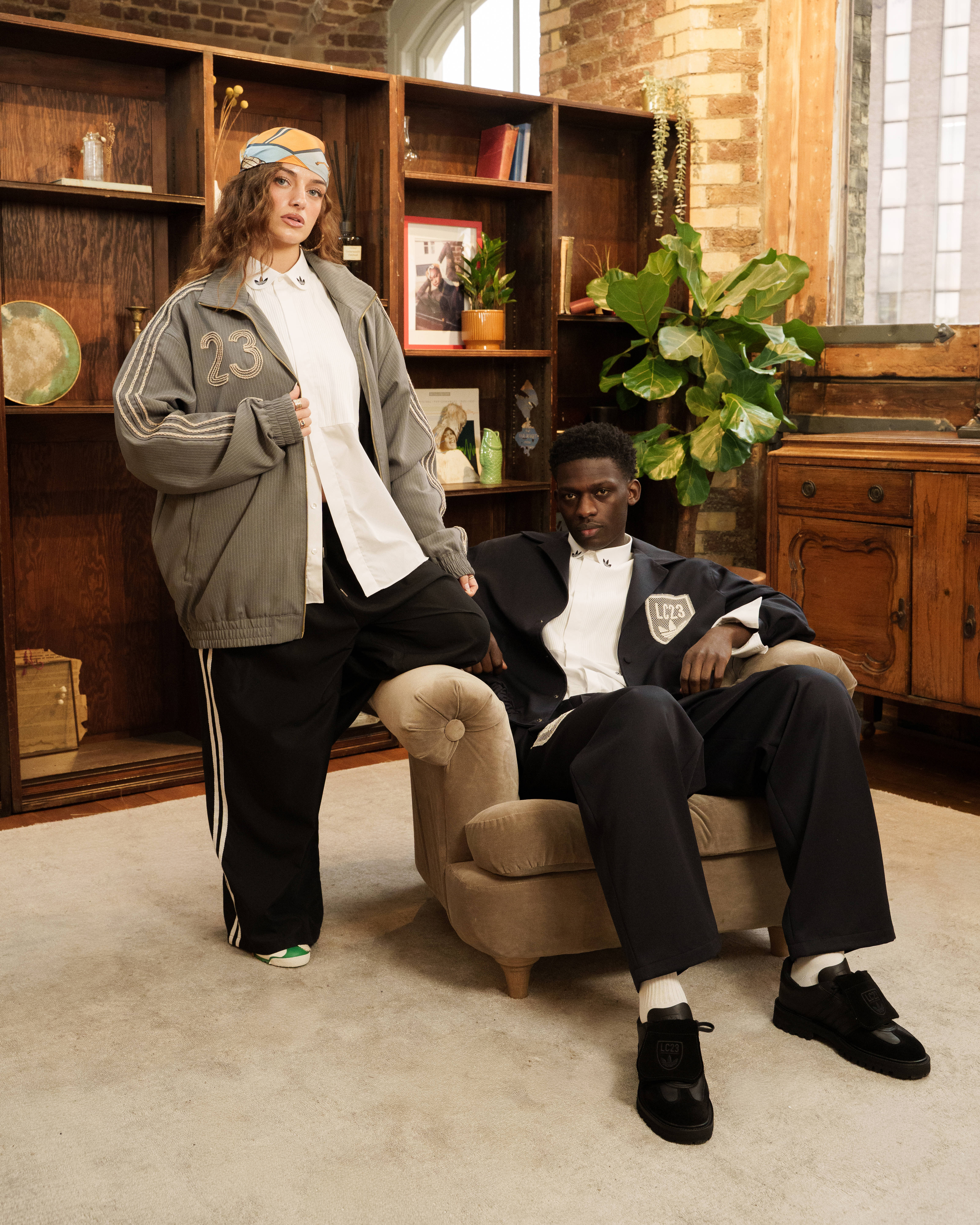 LC23 x adidas clothing collection editorial shoot gazelle made in italy and custom italian adidas pieces modeled