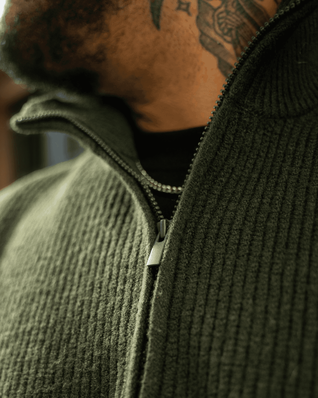 Soufflé Yarn Half-Zip Jumper Dark Green