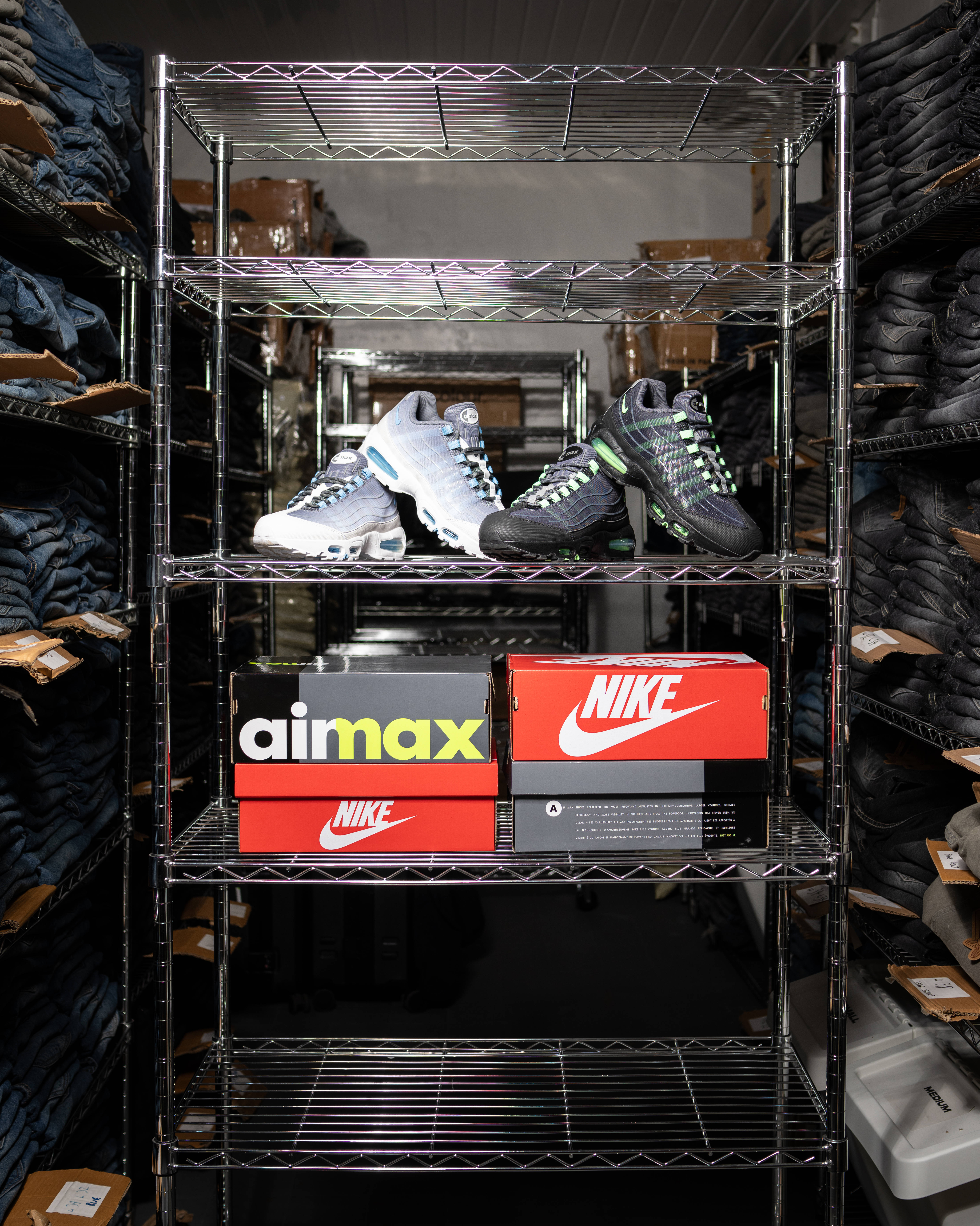 air max 95 on metal racking in baggys.tv studio