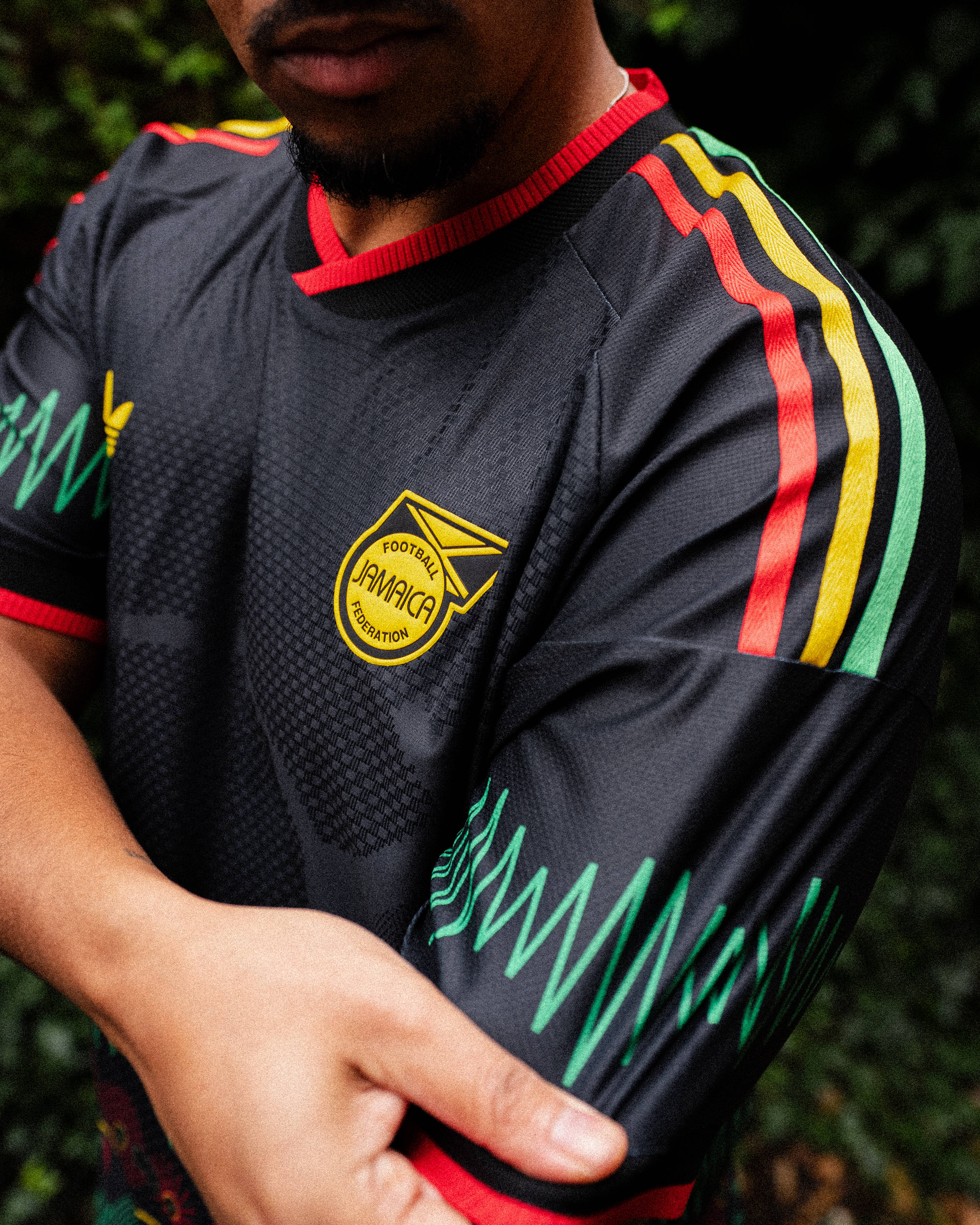 adidas bob marley jamaica away jersey sleeve detail