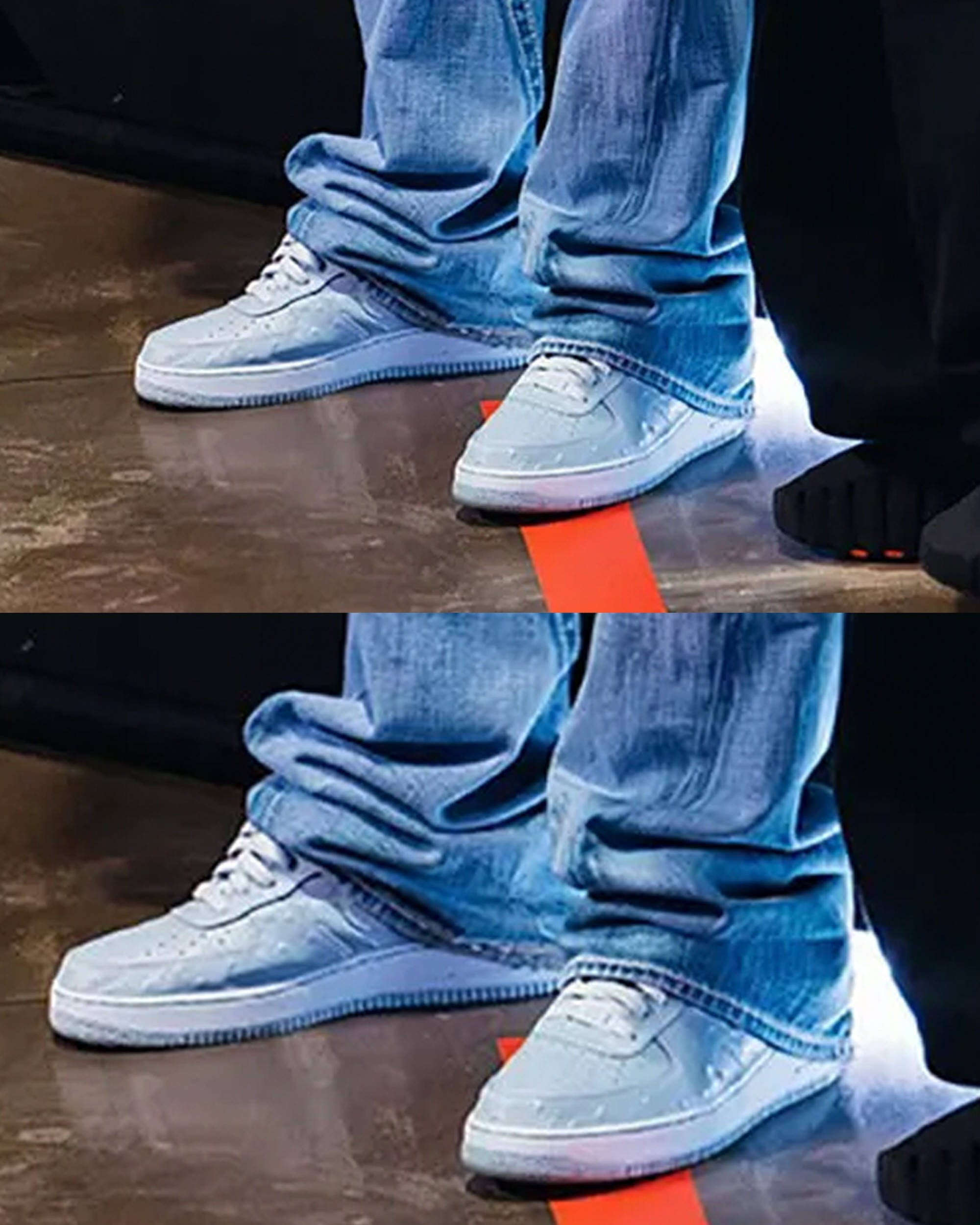travis scott wearing his air force 1 ice blue with jeans