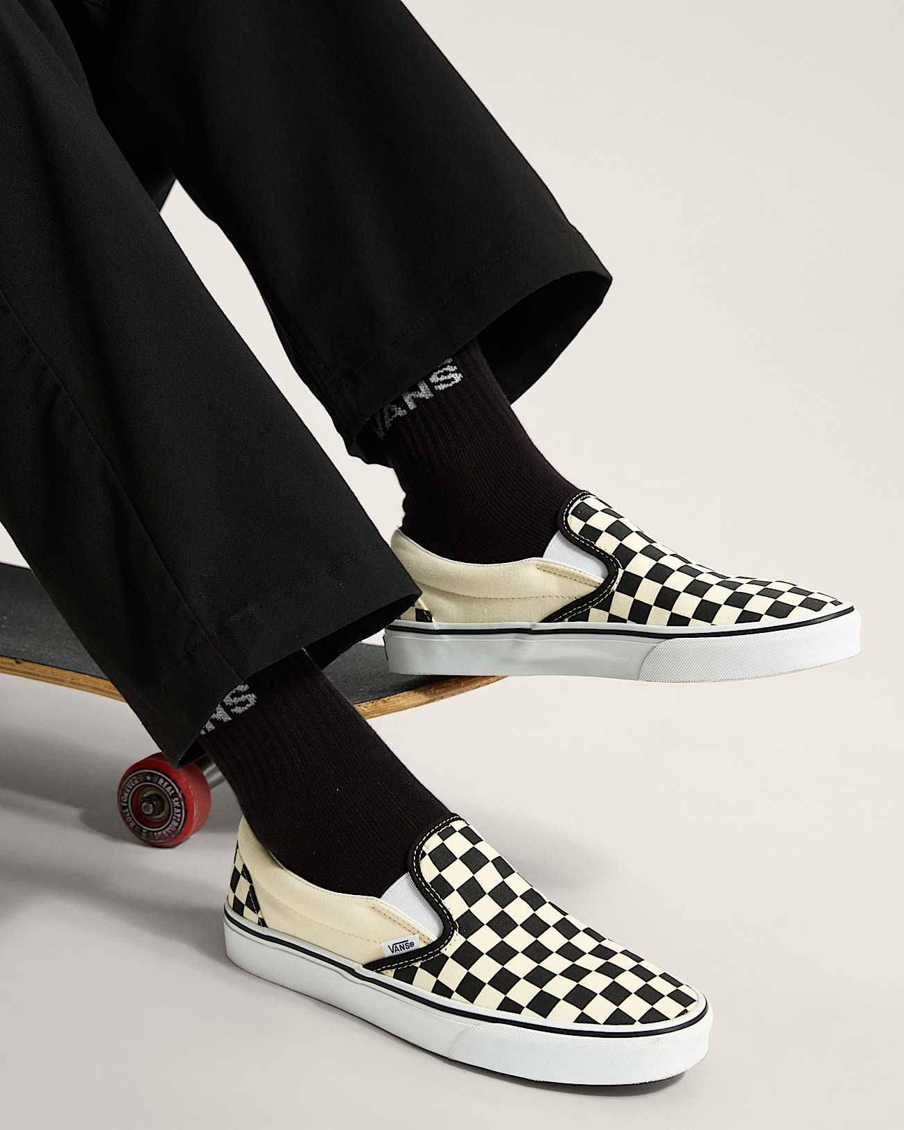 Vans Classic Slip On Checkerboard Black White VN000EYEBWW on foot side