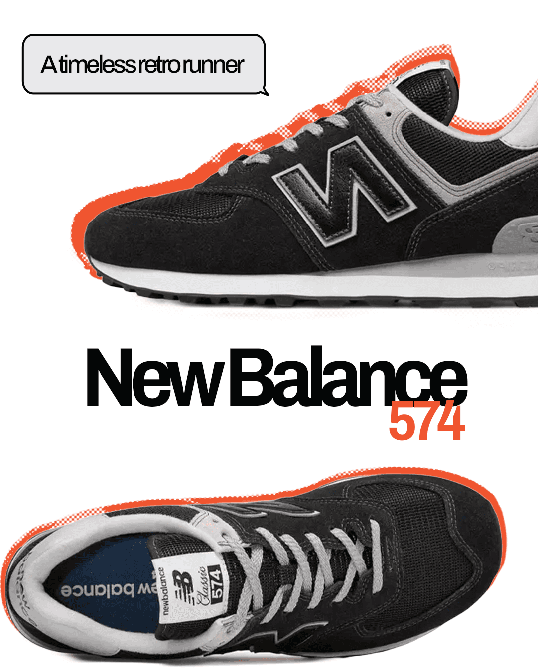 New Balance 574 black close up shot on foot