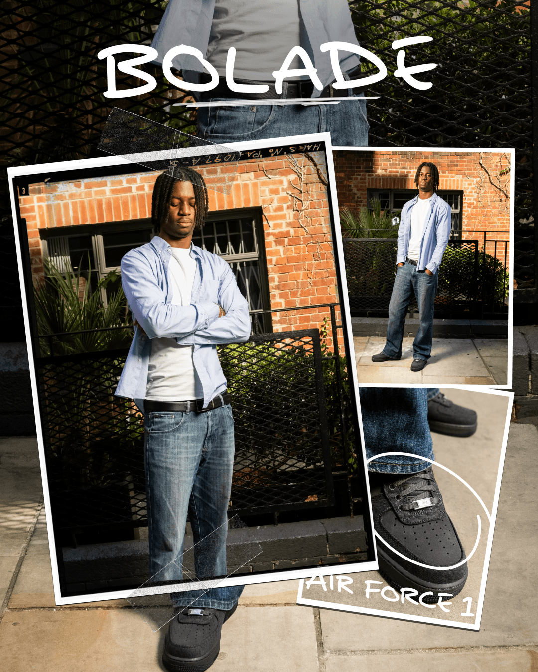 bolade gen z smart shirt and denim date look air force 1