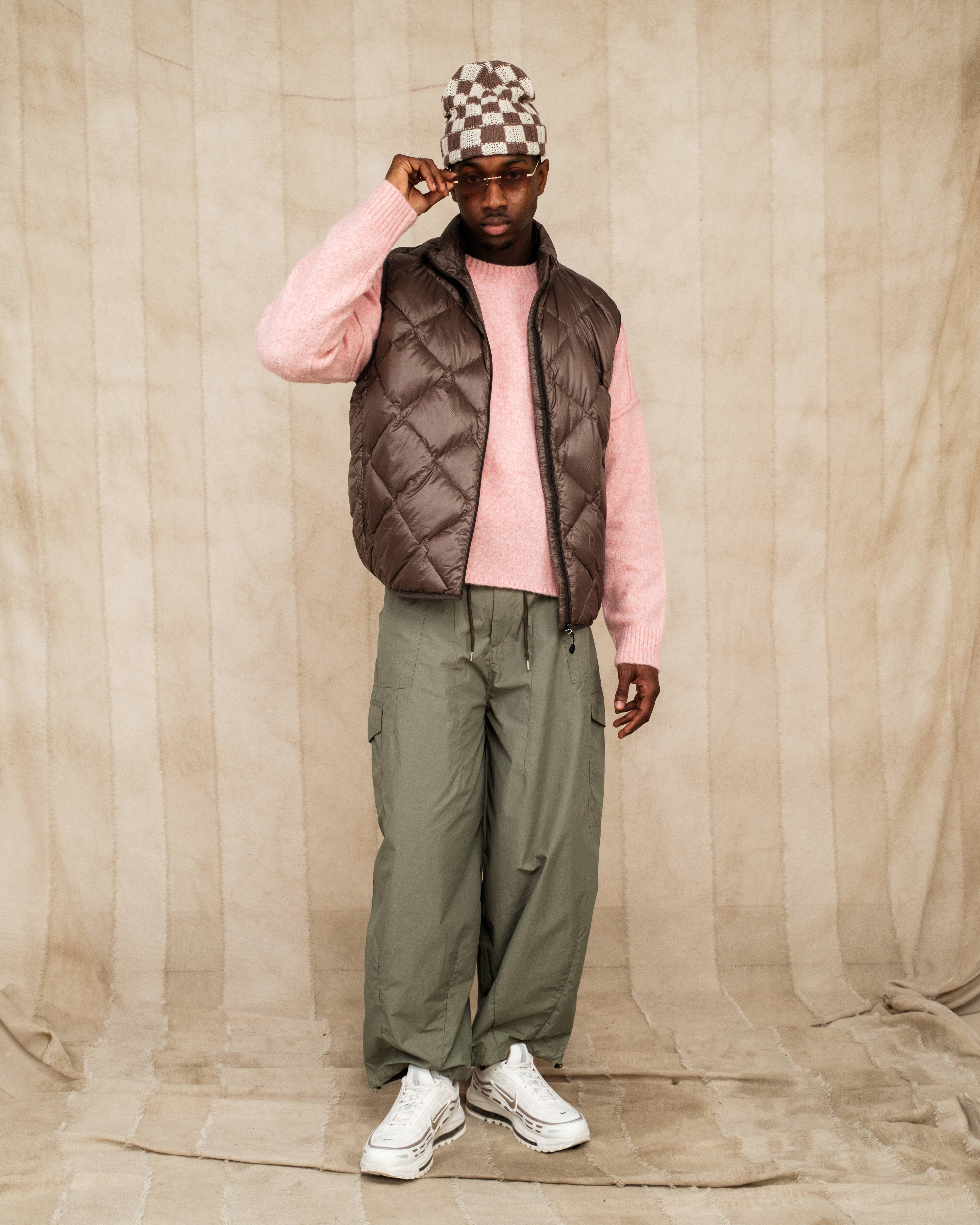 nike air max tl 2.5 phantom styled with olive cargo shots editorial