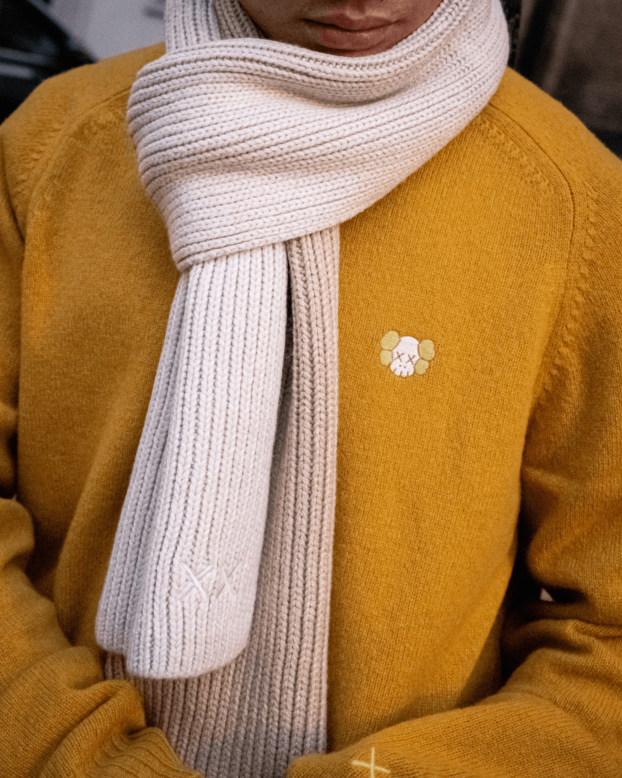 KAWS WINTER HEATTECH Knit Scarf Off White