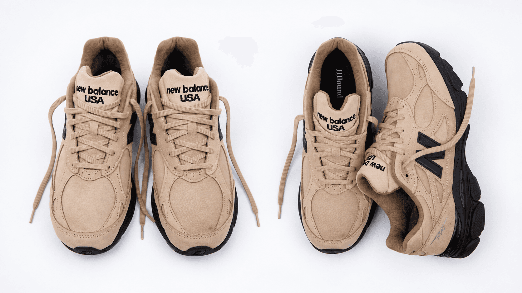 JJJJound x New Balance 990v3 Tan Suede 2026 pairs shot