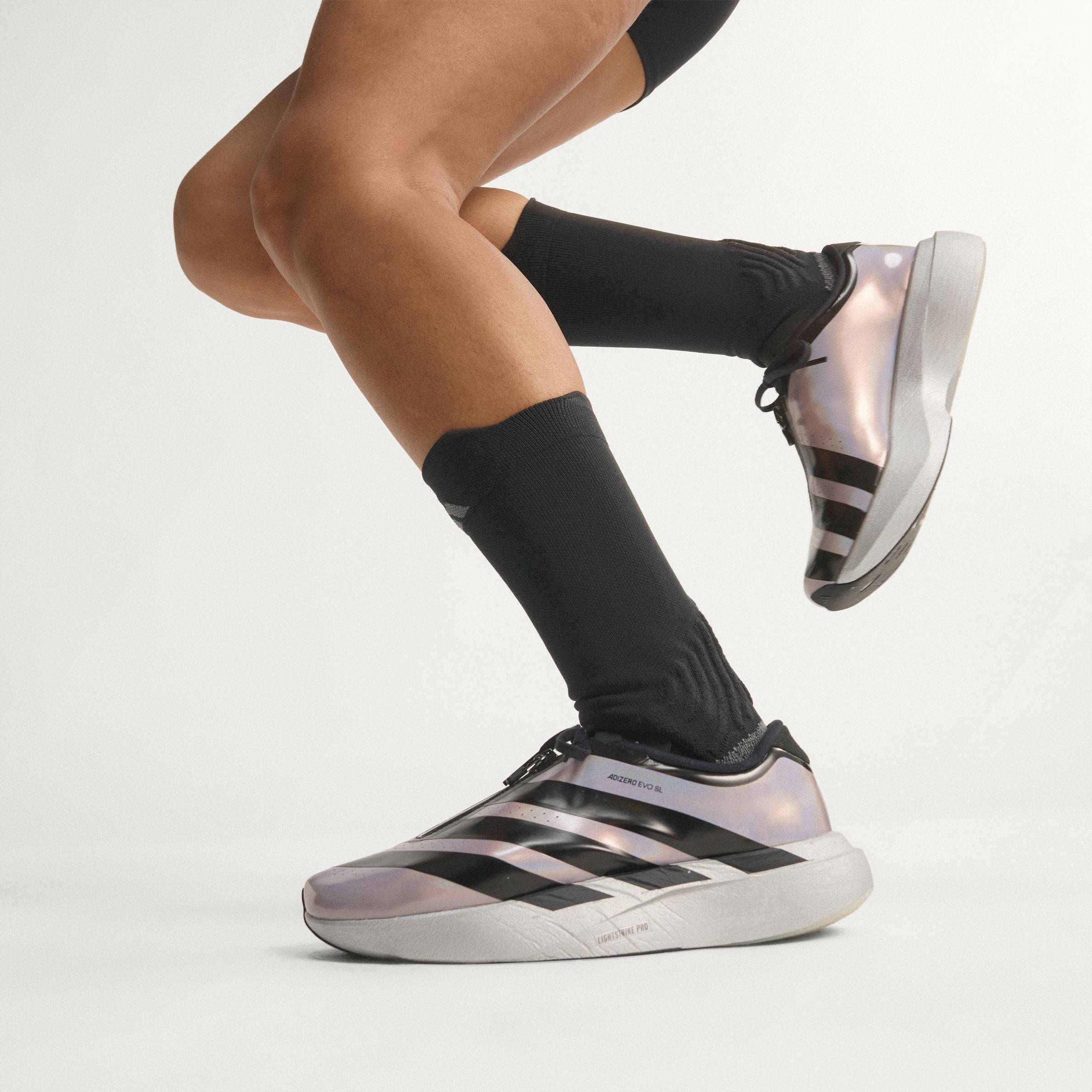 adidas Adizero EVO SL ZIP Silver Metallic Black KH7788 on foot front