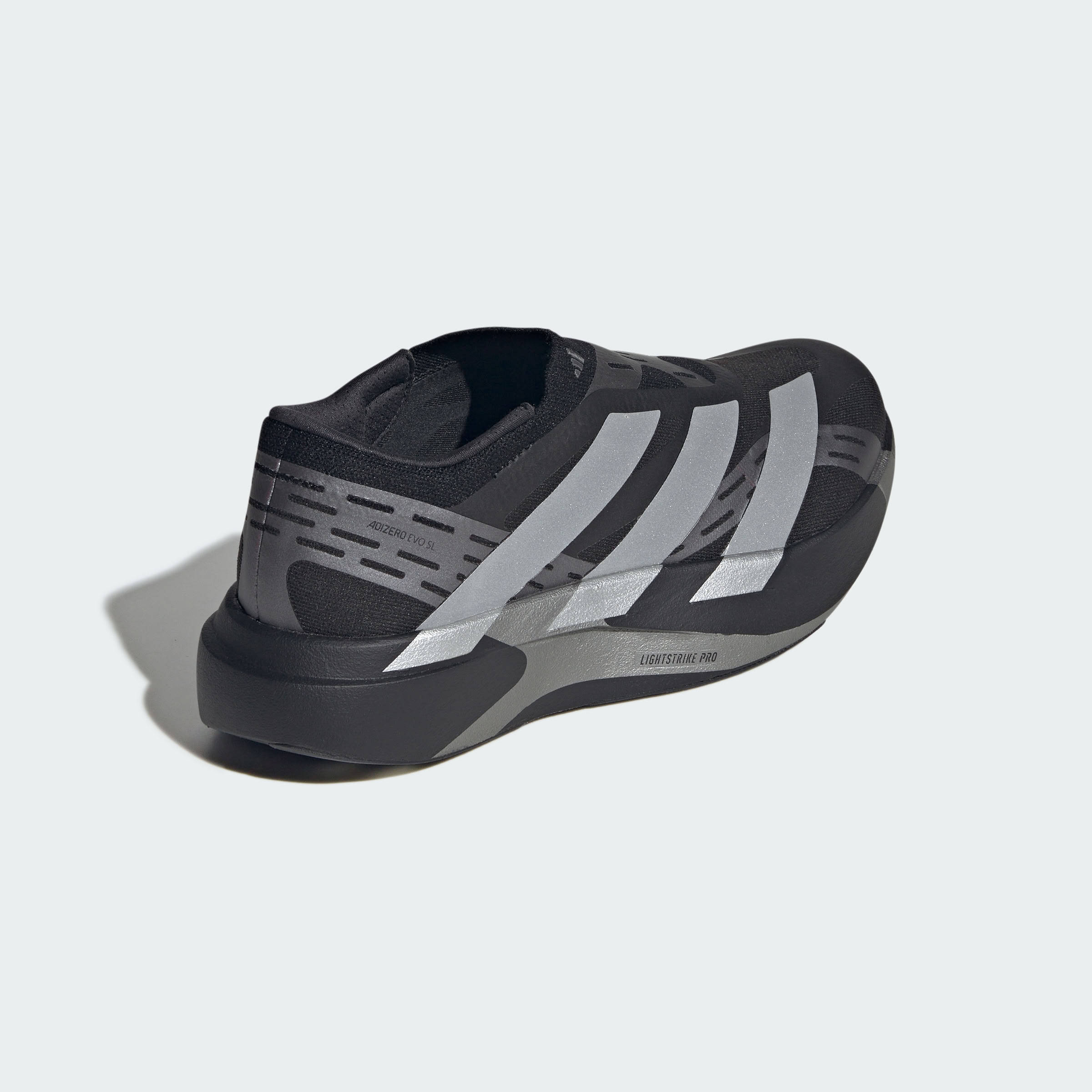 adidas Adizero Evo SL Laceless Black Silver Metallic Heel