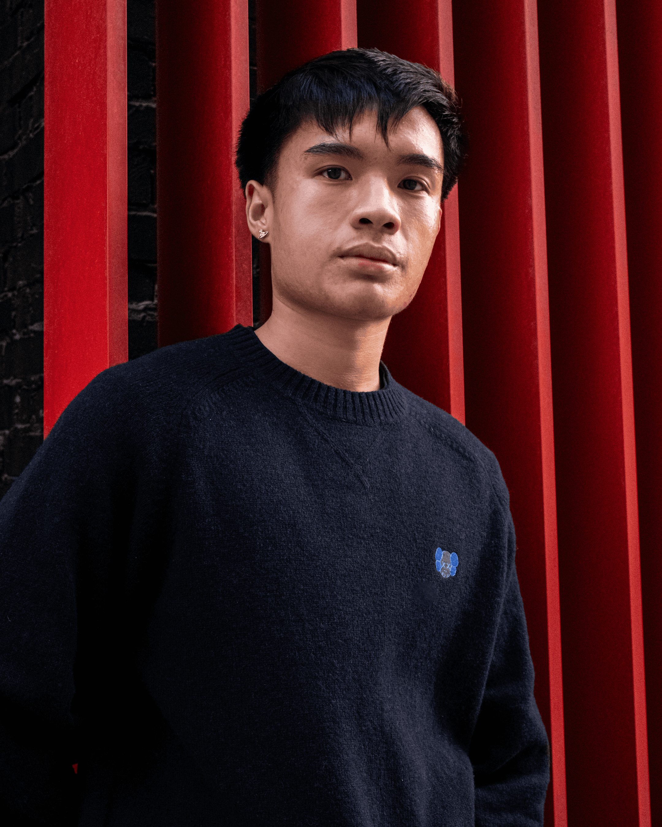 KAWS WINTER 100% Lambswool Crew Neck Jumper Navy