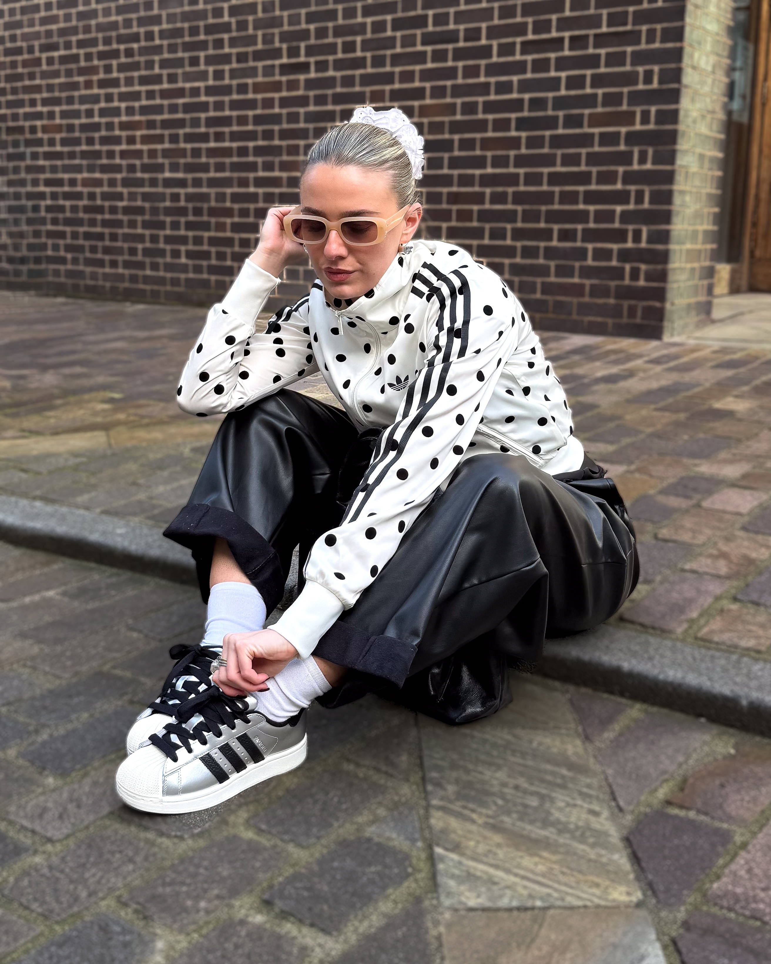 SATIN POLKA DOTS TT Track Top White/Black