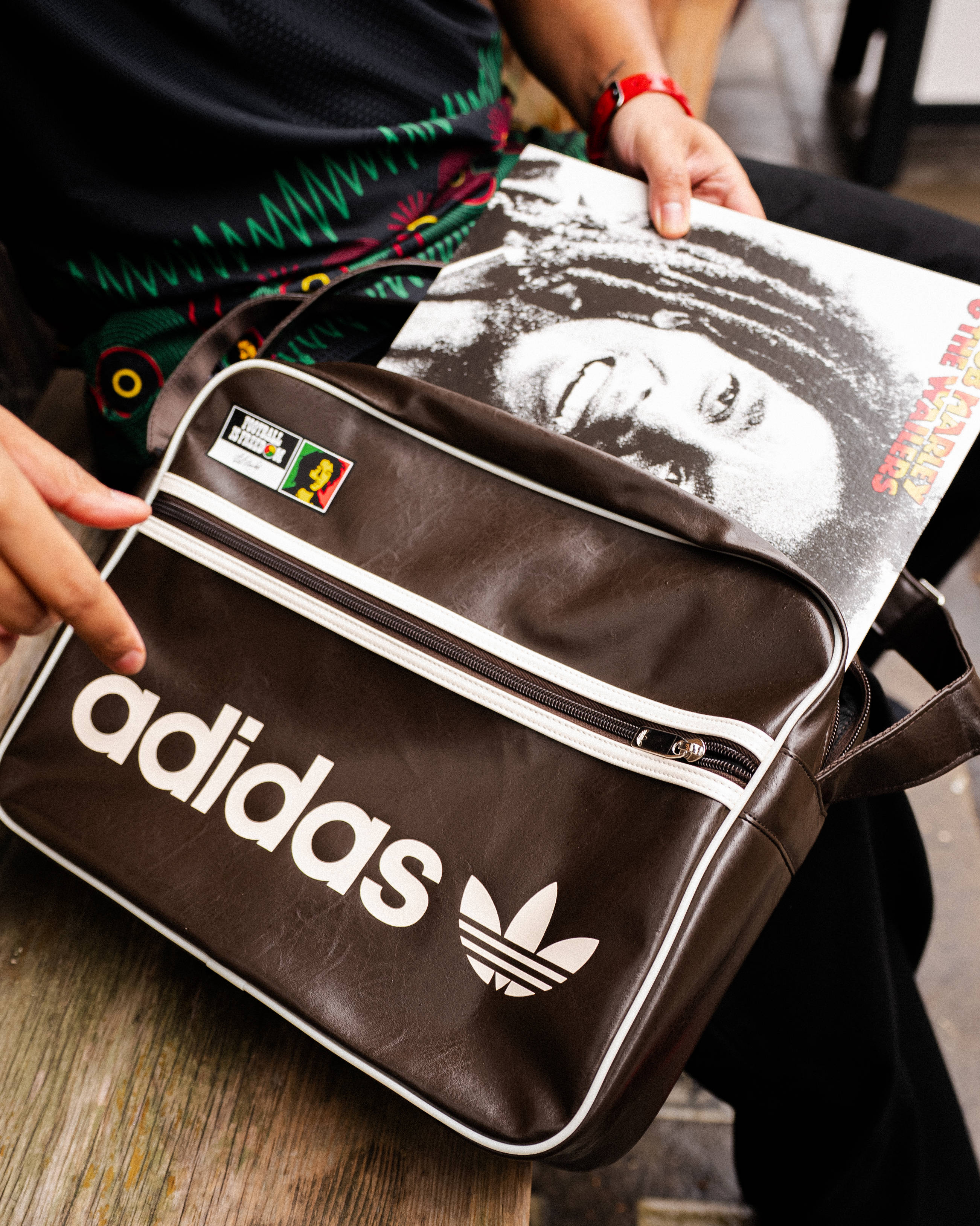 adidas jamaica bob marley airliner shoulder bag brown