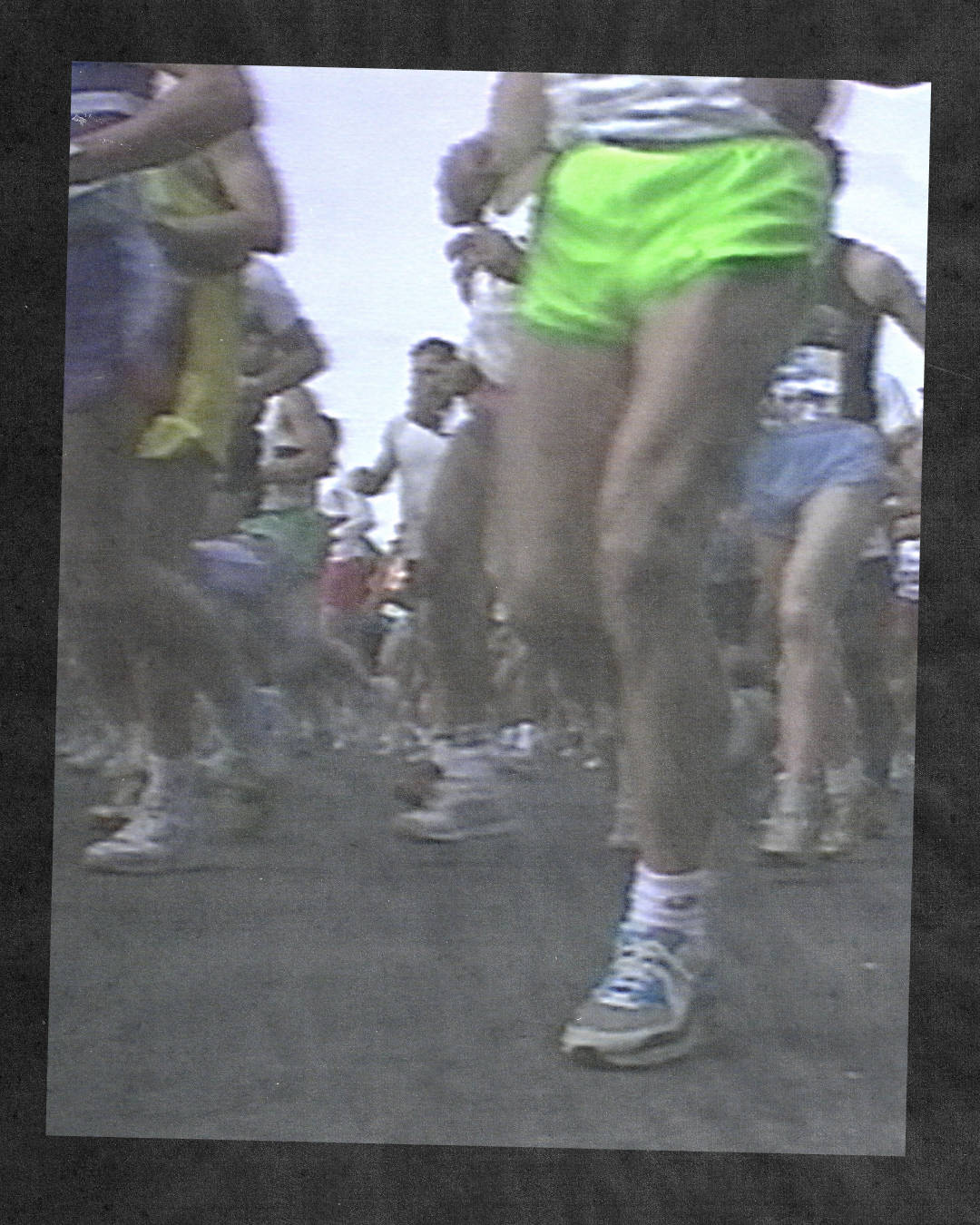 london marathon 1991 running shot camera low-down angle capturing people's legs and shoes