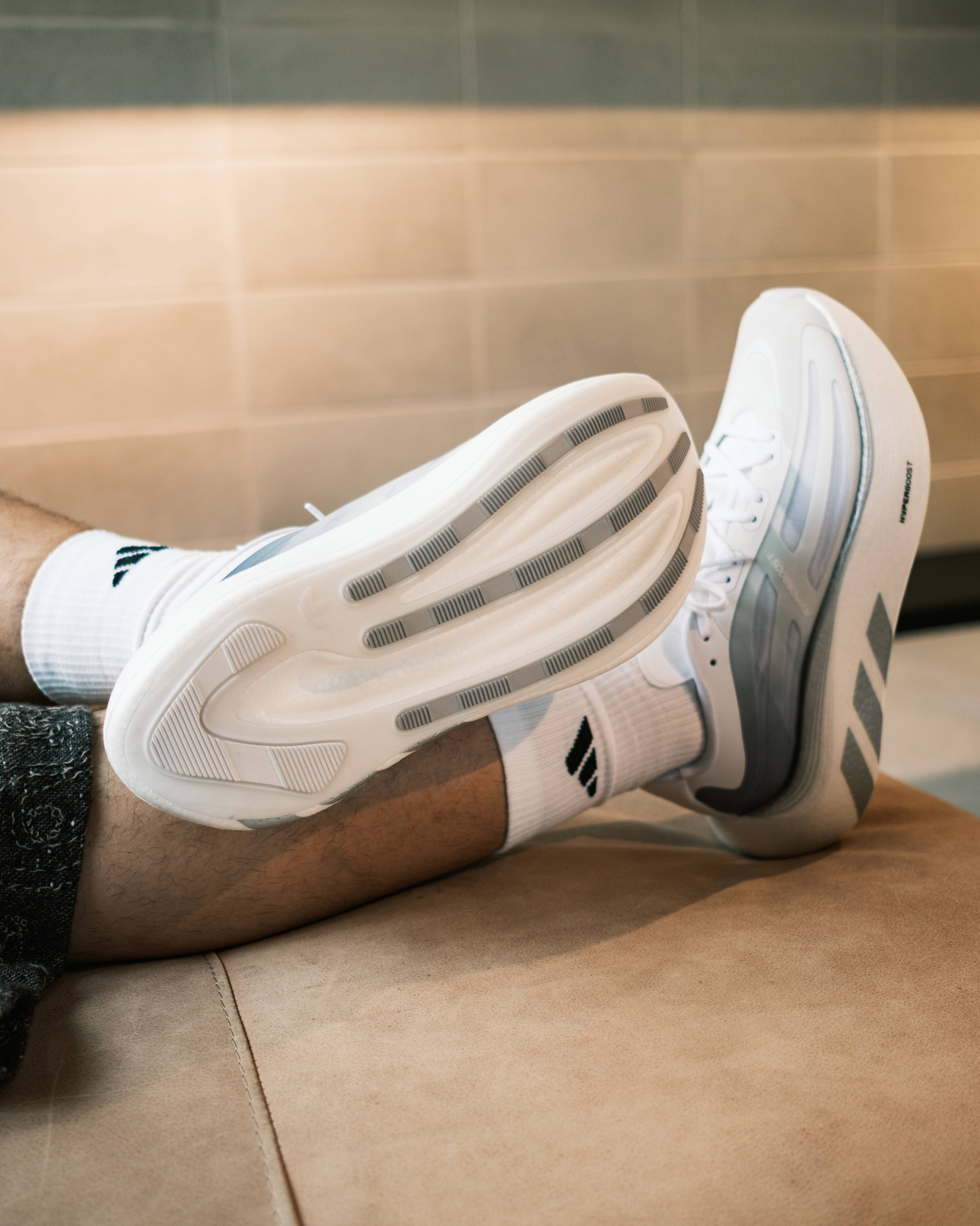 adidas hyperbost euphoria on feet lifestyle editorial style
