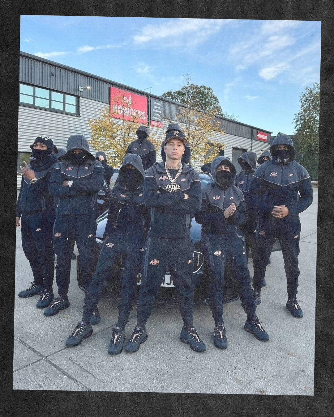 Central Cee and his crew wearing his syna world x nike air force 1 and tracksuit collaboration