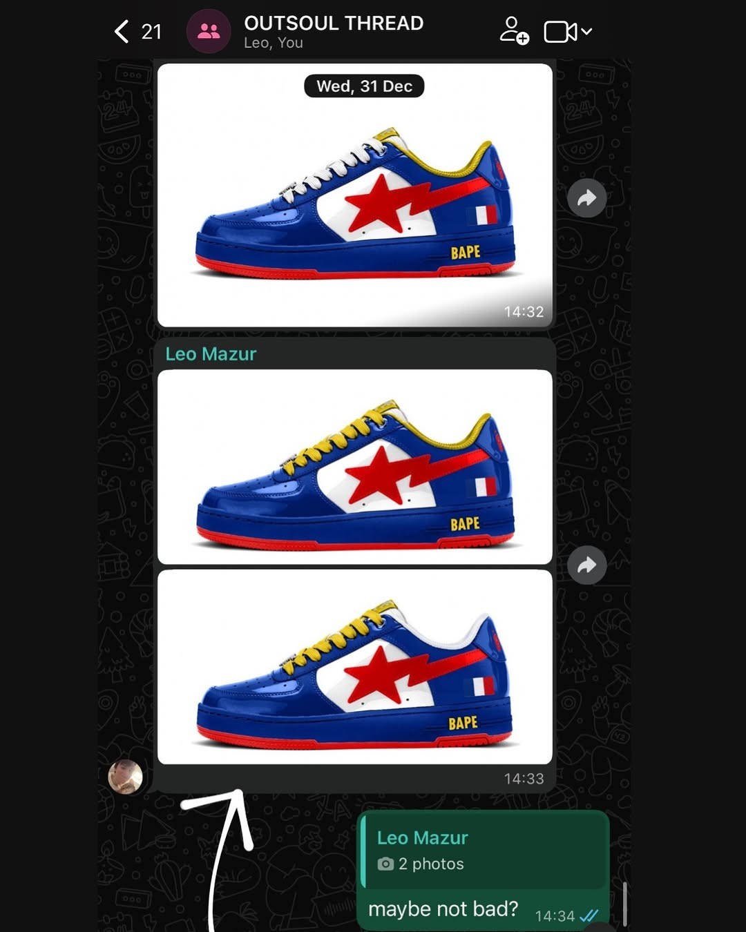 sneakerdenn whatsapp design text with his brother Leo