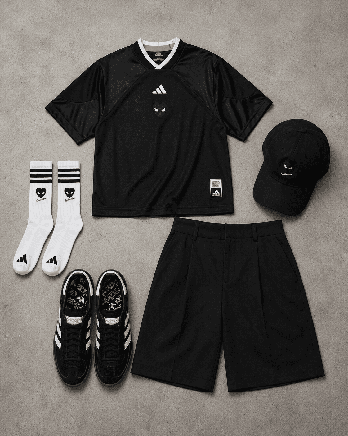 Spider-Man x adidas collection editorial flatlay