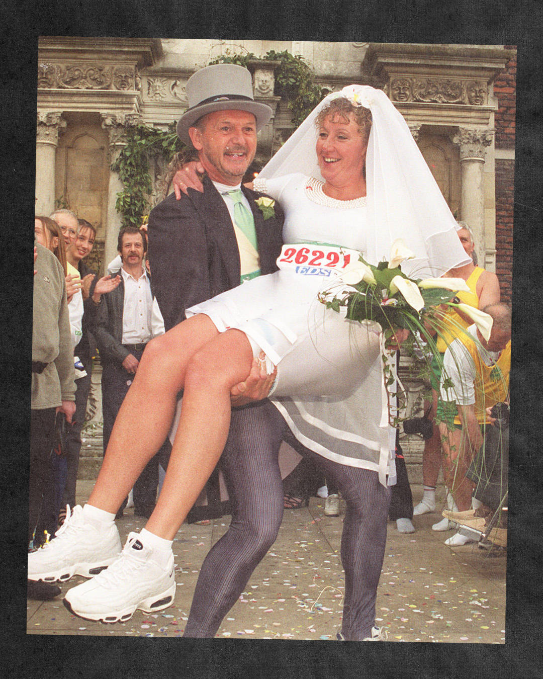 couple gets married in the air max 95s at the two mile mark during london marathon 1998