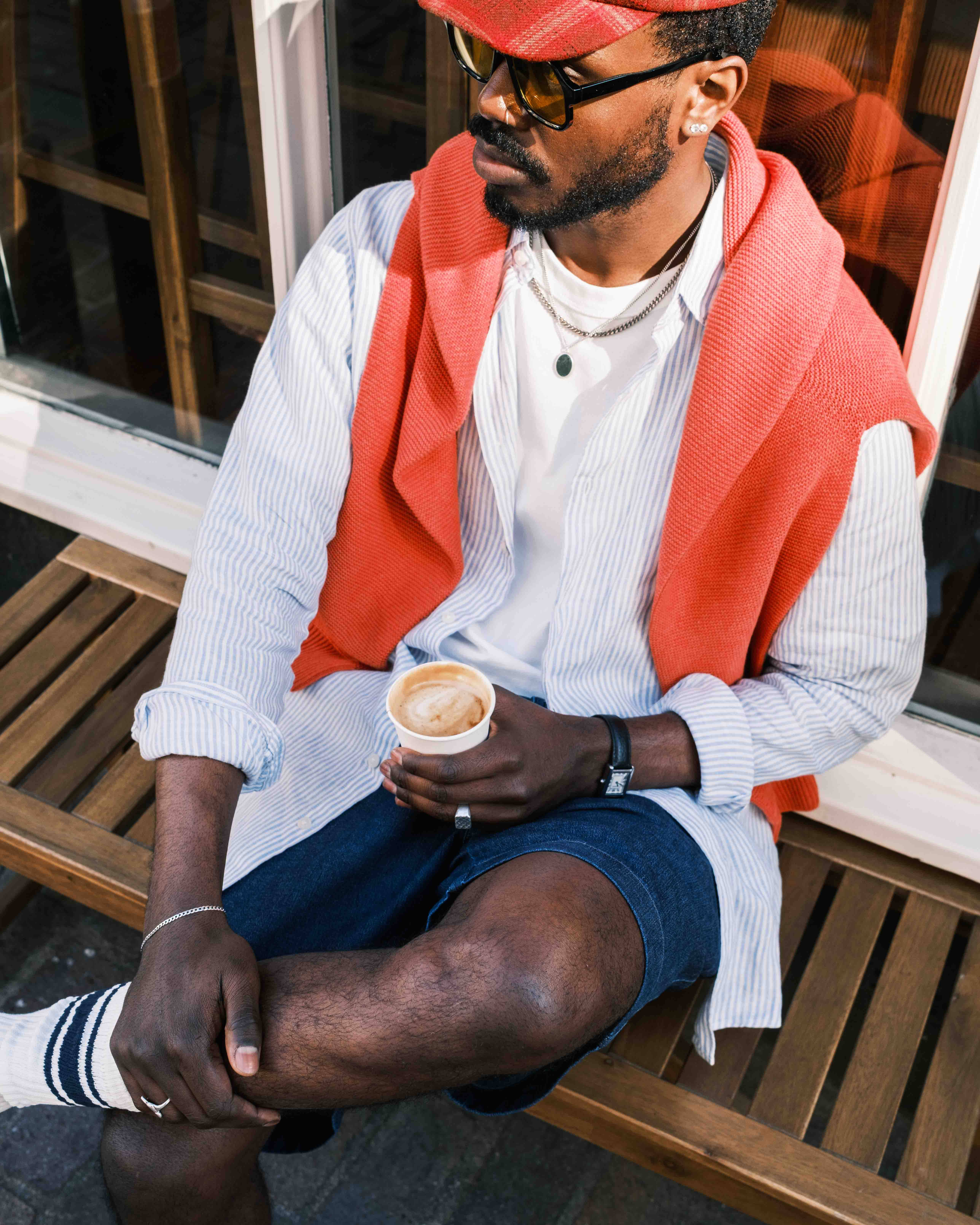 outfit 1 coffee action shot