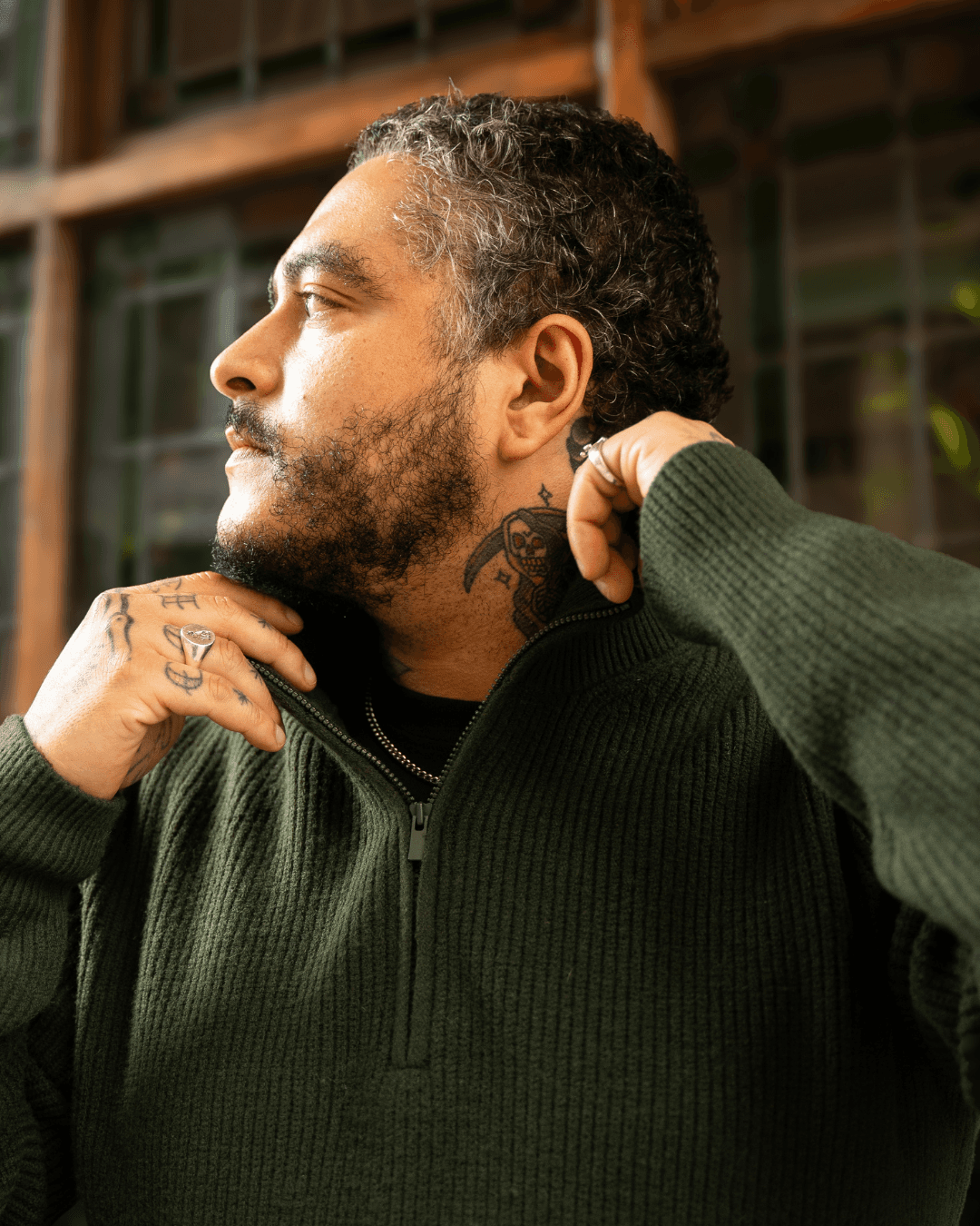 Soufflé Yarn Half-Zip Jumper Dark Green