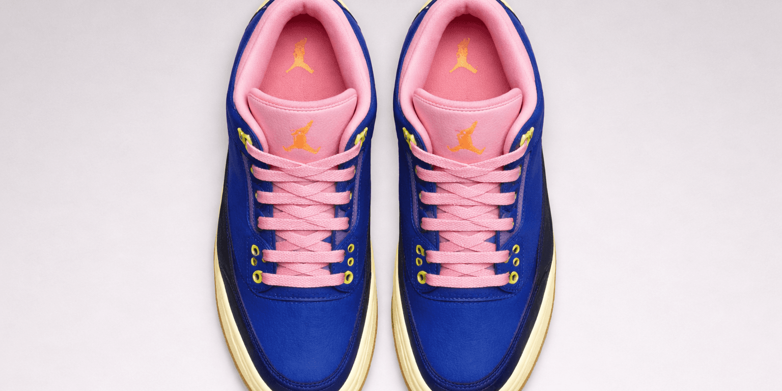 top down pair shot of air jordan 3 brasil