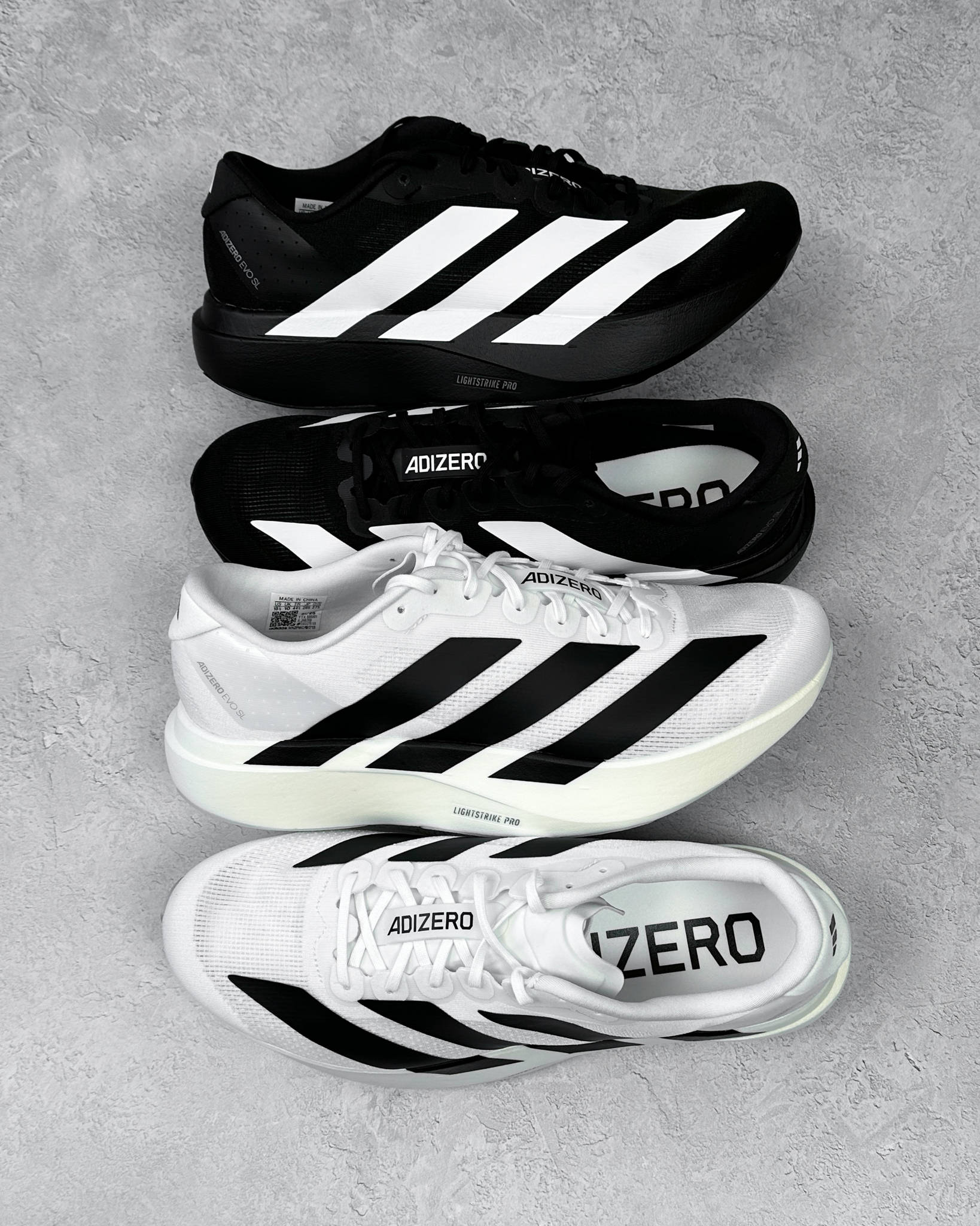 adidas adizero evo sl black and white og colourway