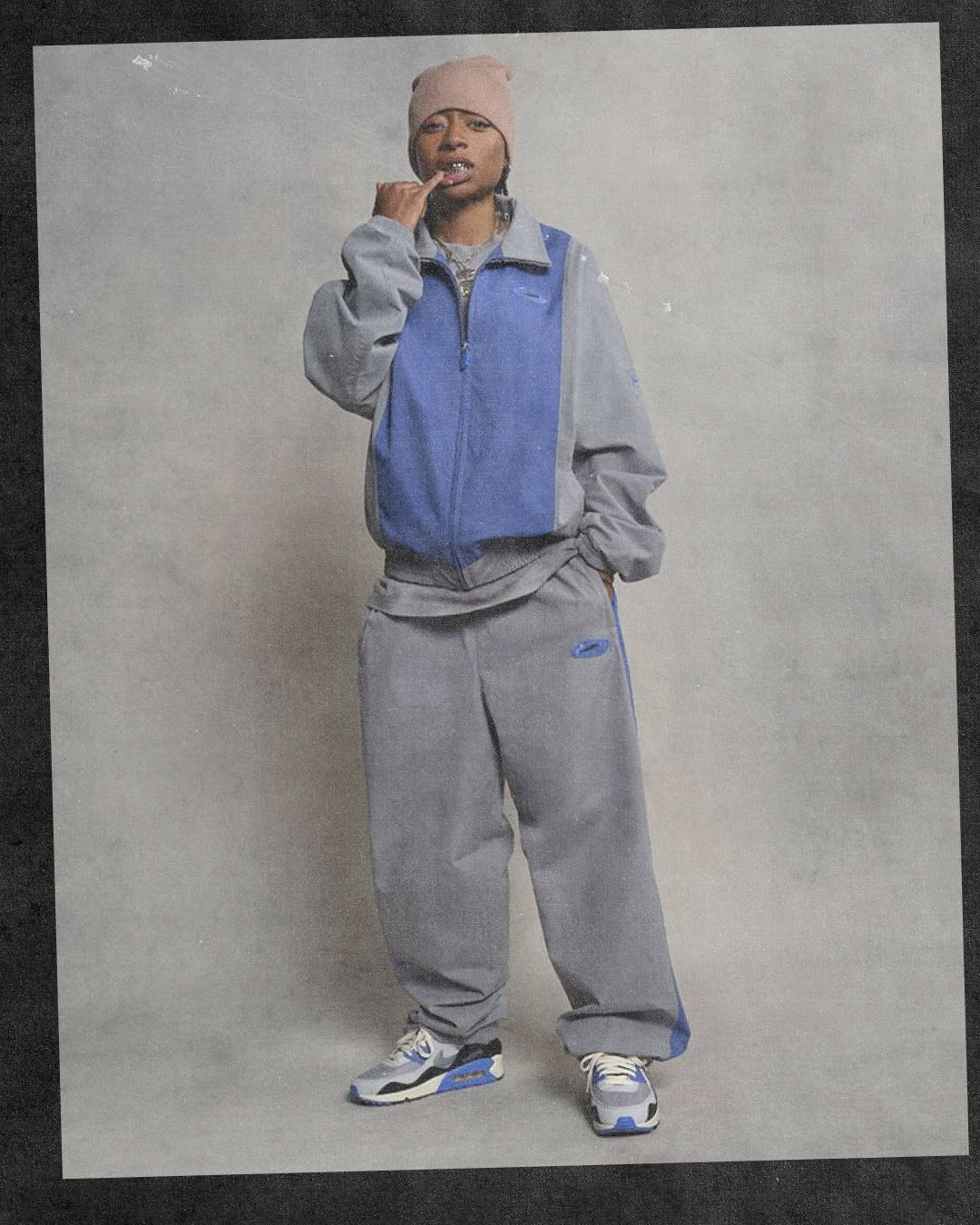 BKS in Toyko UK MC wearing Nike x Patta full tracksuit and Patta The Wave Air Max 90s
