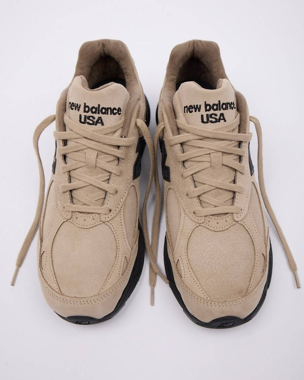 JJJJound x New Balance 990v3 Tan Suede pairs shot
