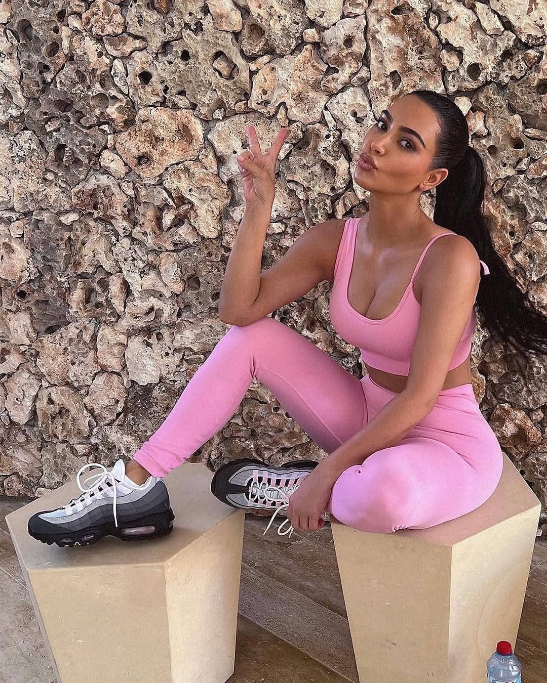 kim k wearing pink foam 110s