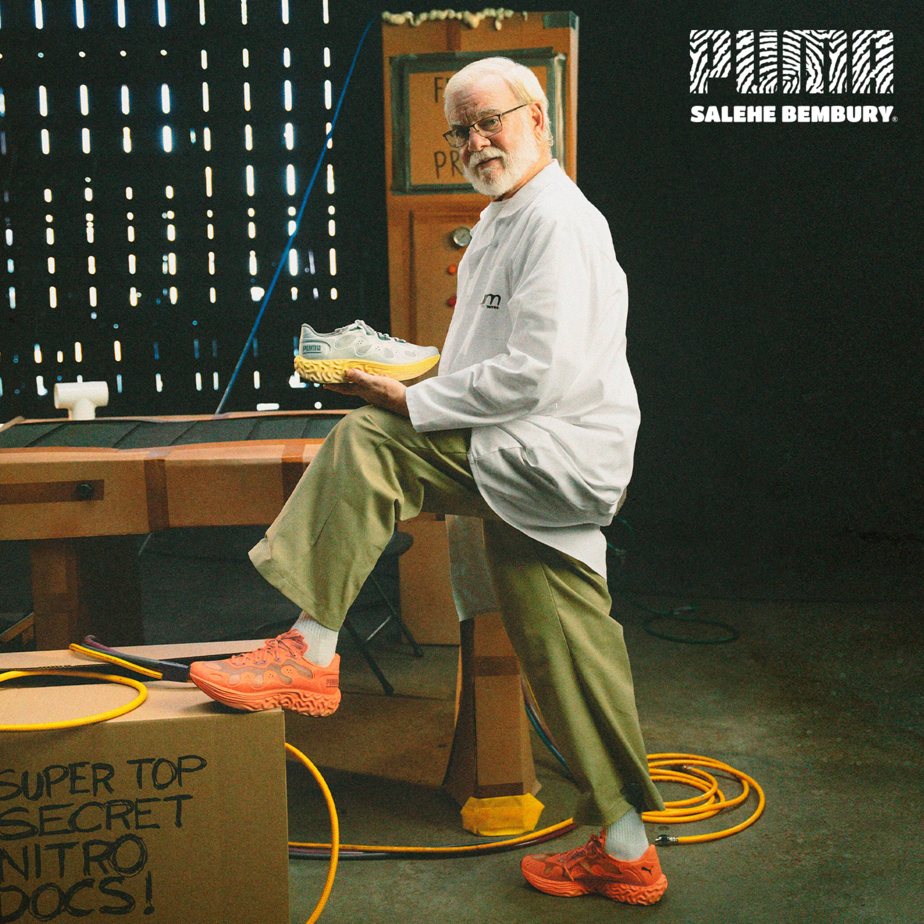 Salehe Bembury x PUMA Velum 2 Nitro Red Clay Nasturtium 409221 03 on foot