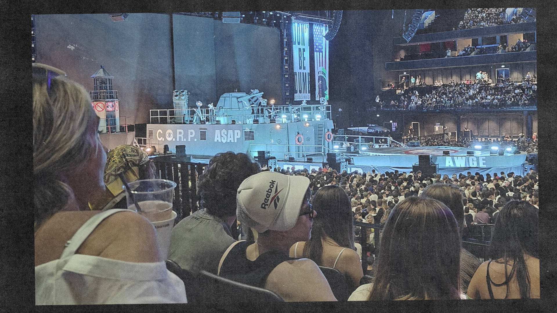 kid wearing reebok hat sideways at ASAP Rocky manchester event