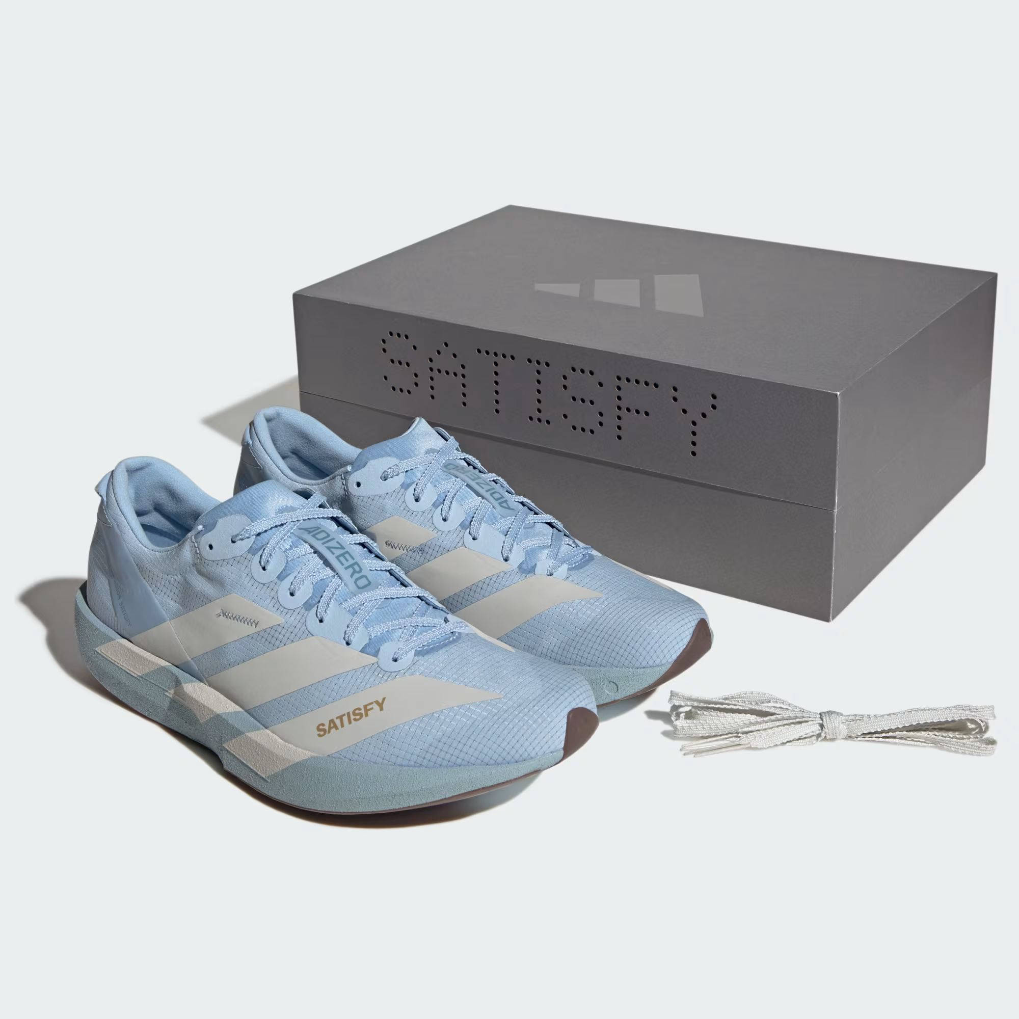 Satisfy x adidas Adizero Adios Wonder Blue KH6679 with box