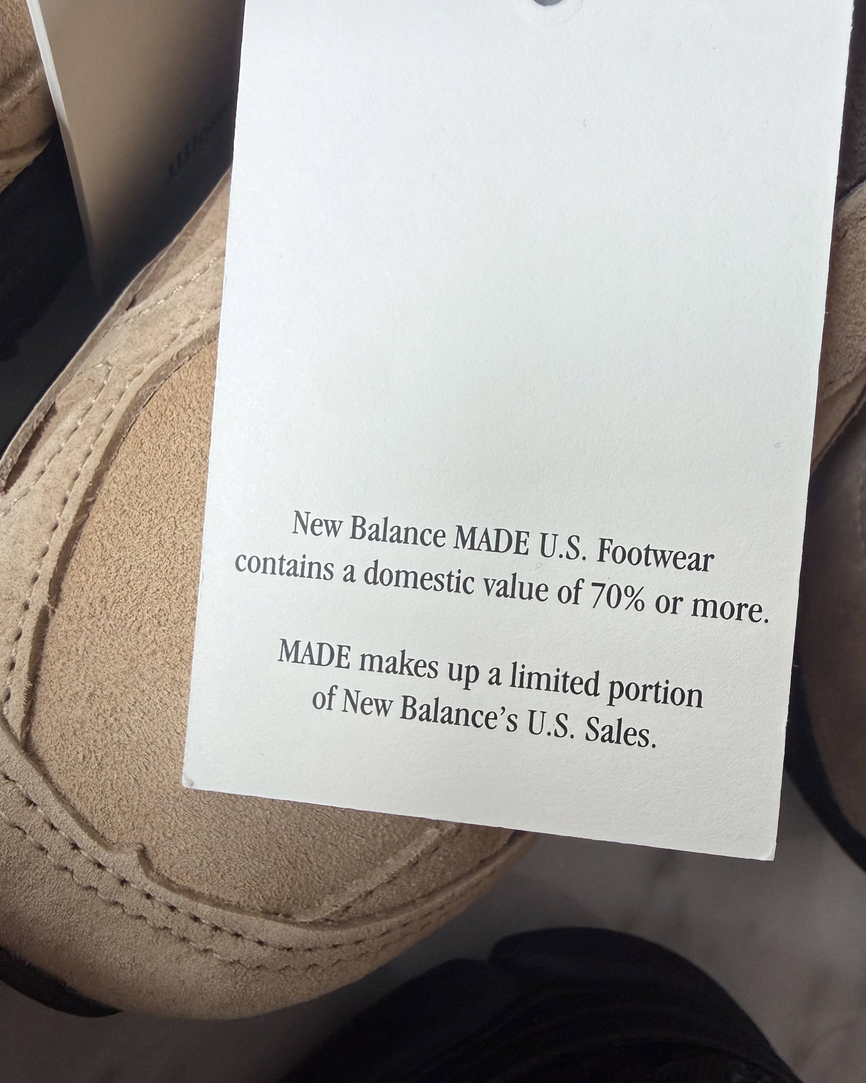 JJJJound x New Balance 990v3 Tan Suede Made in USA label