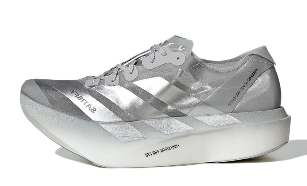 Satisfy x adidas Adizero Adios Pro Evo 2 Silver Metallic