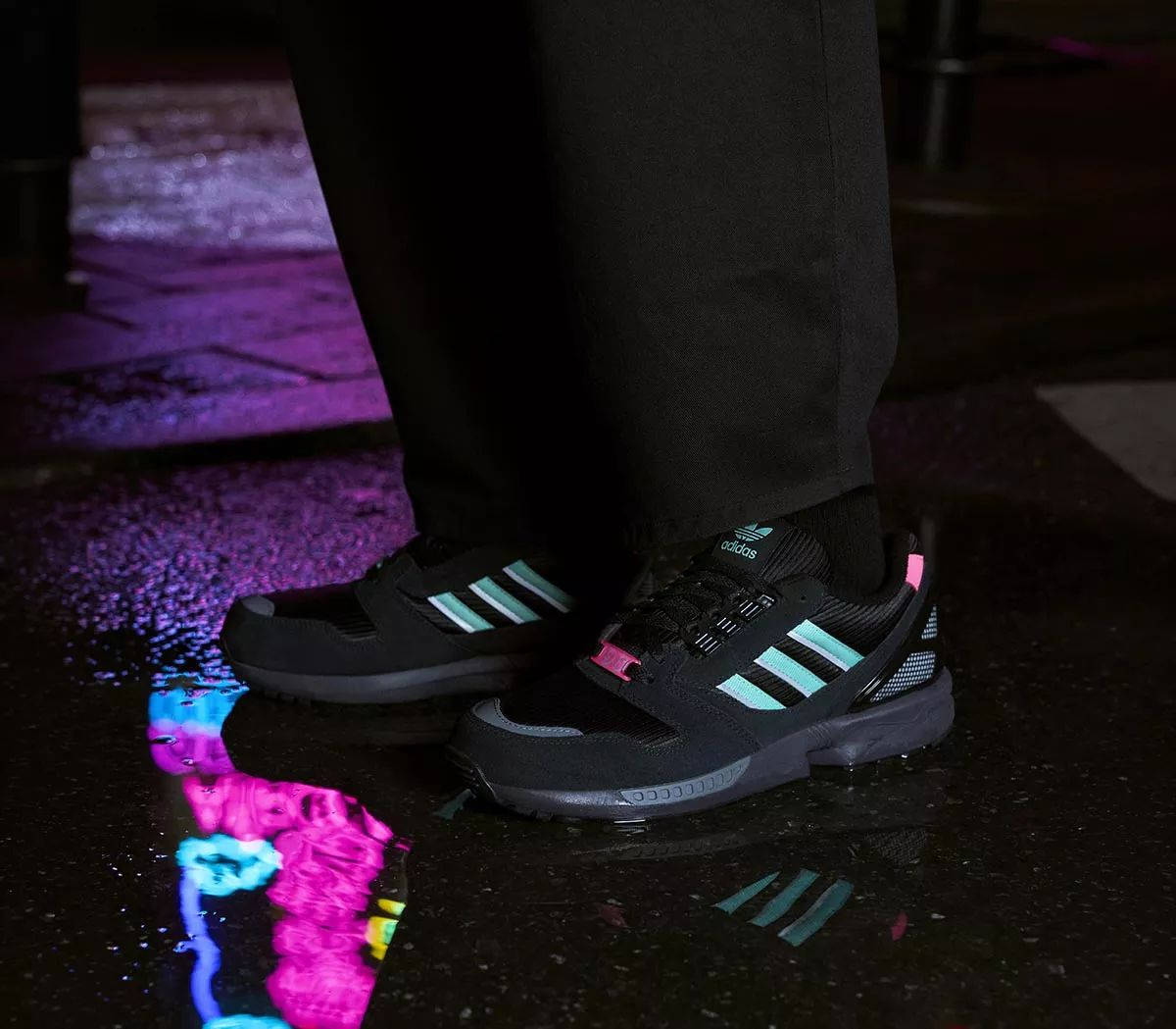 Offspring x adidas ZX 8000 Neon Nights LB8101 on foot
