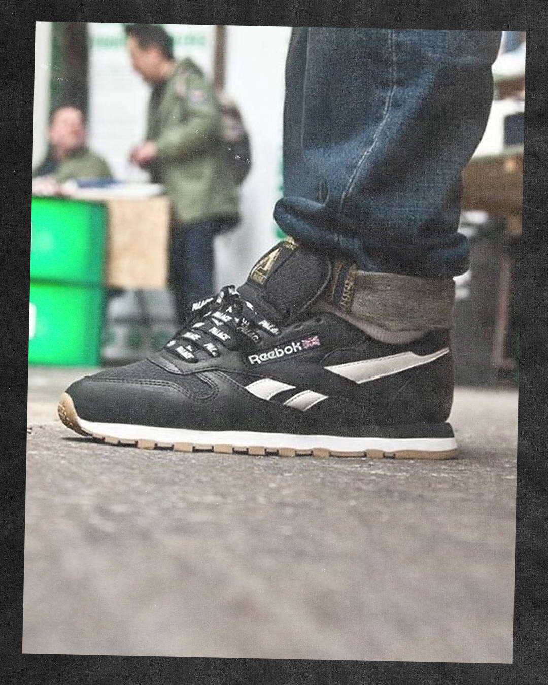 palace skateboards x reebok classic leather black white colourway from 2013 on feet
