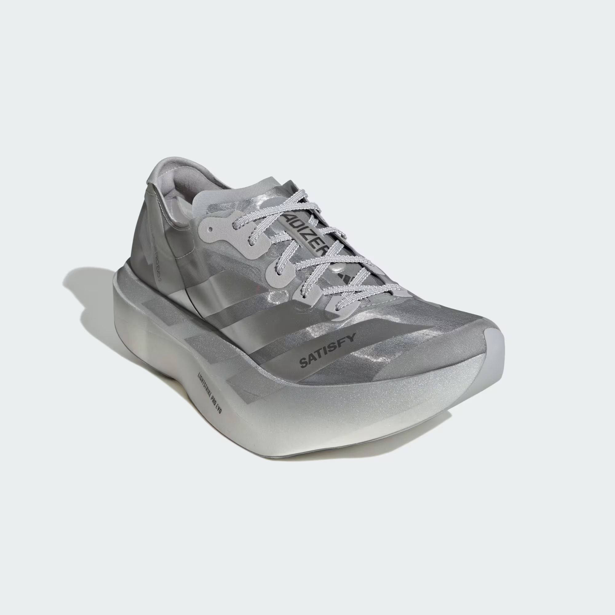 Satisfy x adidas Adizero Adios Pro Evo 2 Silver Metallic side