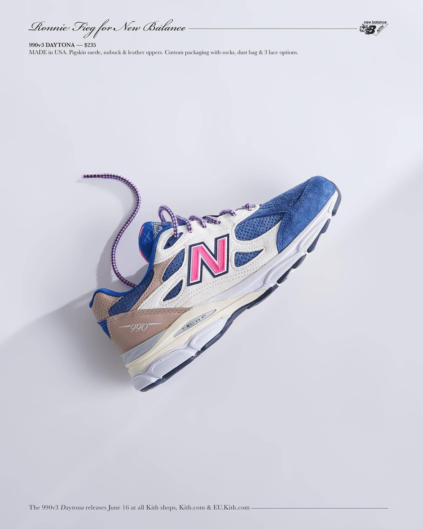 kith x new balance 990v3 daytona top down shot